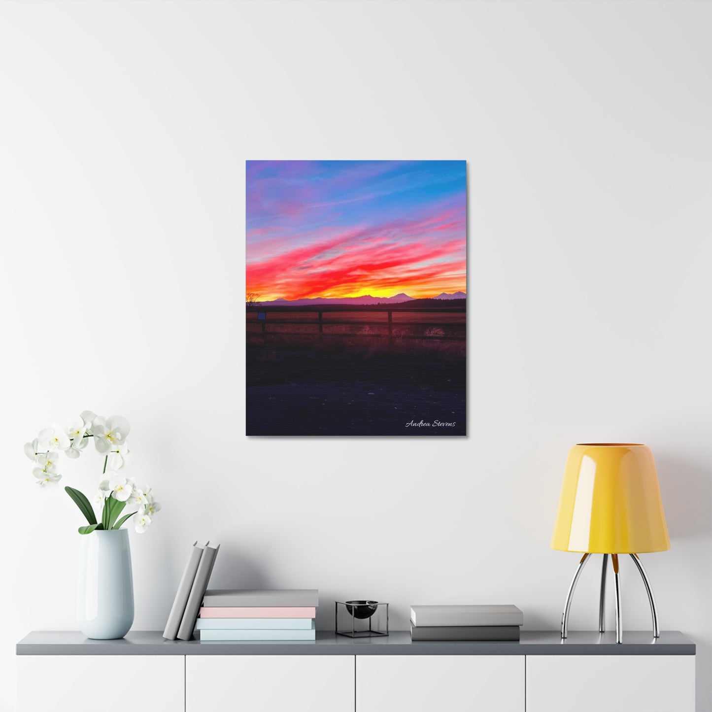 Bend Oregon Three Sisters Sunset Stretched Canvas Art Print - Vibrant Landscape Decor for Home By Andrea Stevens