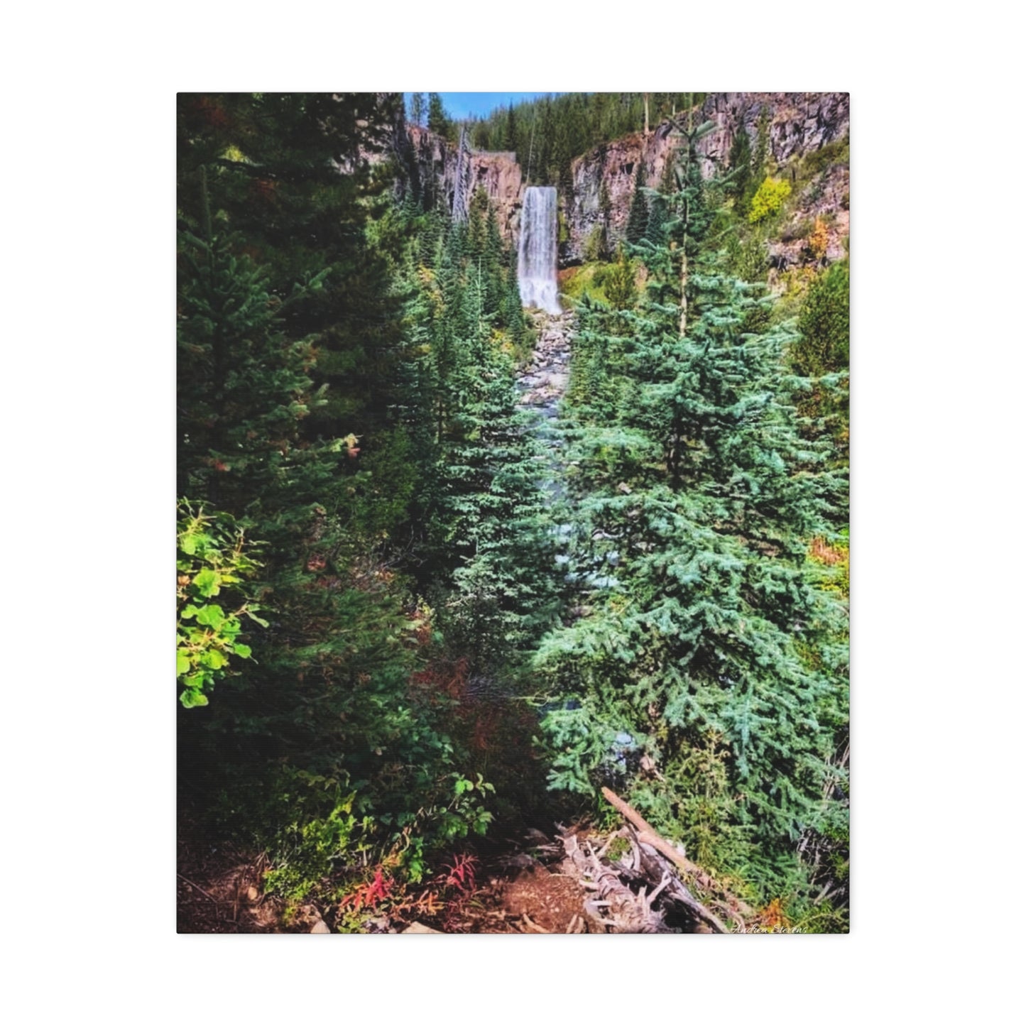 Bend Oregon Serene Nature Stretched Canvas - Tranquil Forest Waterfall Wall Art
