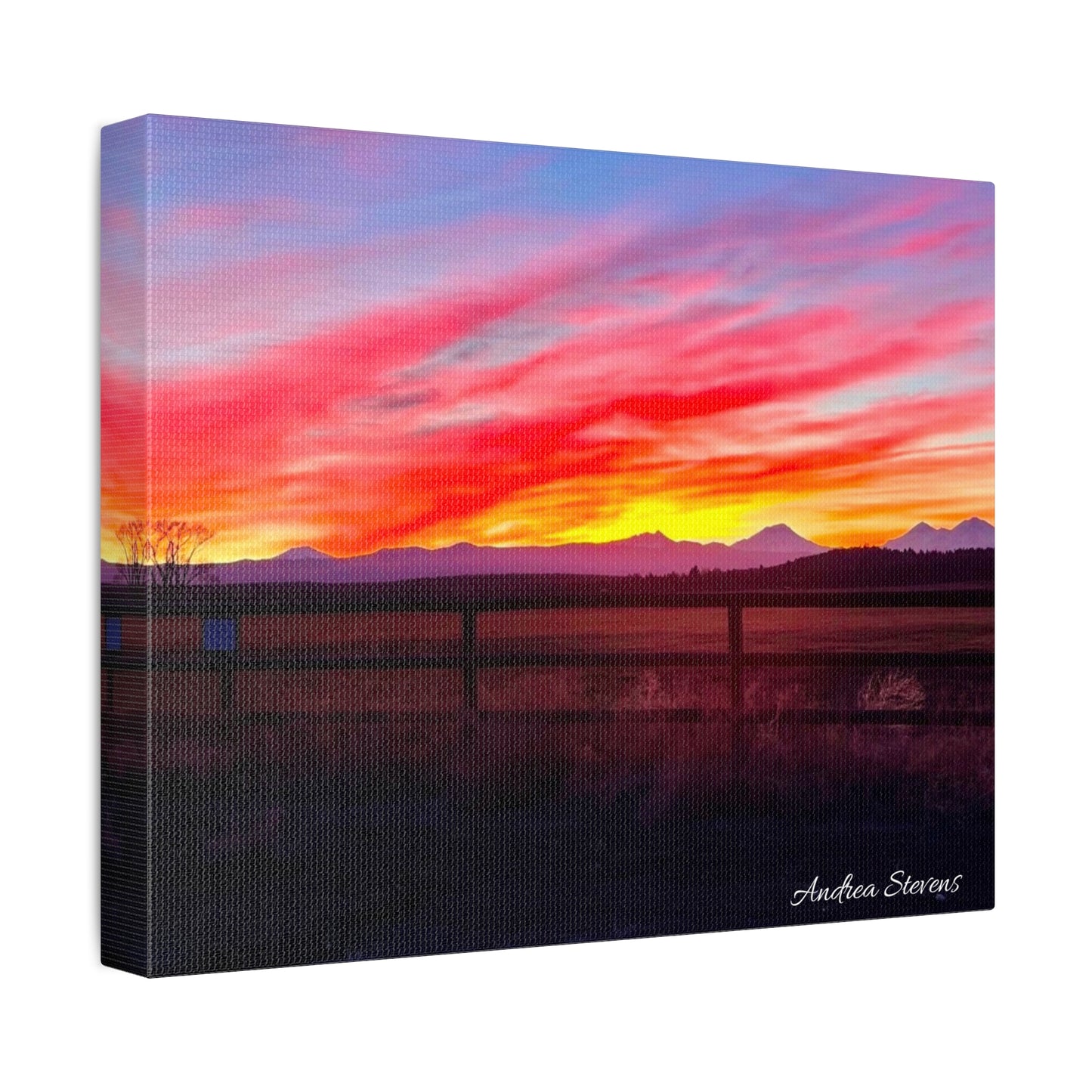 Bend Oregon Three Sisters Sunset Stretched Canvas Art Print - Vibrant Landscape Decor for Home By Andrea Stevens