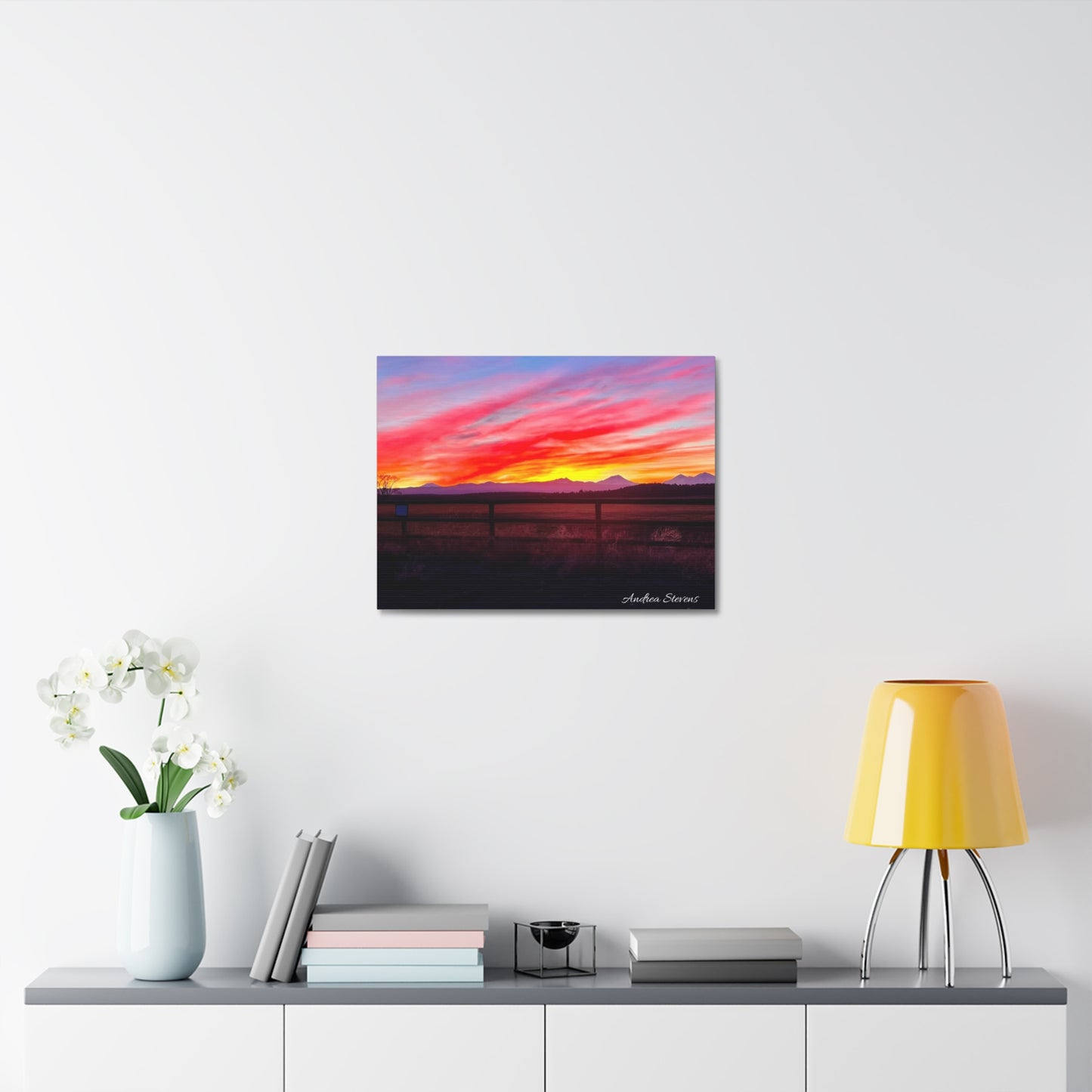 Bend Oregon Three Sisters Sunset Stretched Canvas Art Print - Vibrant Landscape Decor for Home By Andrea Stevens