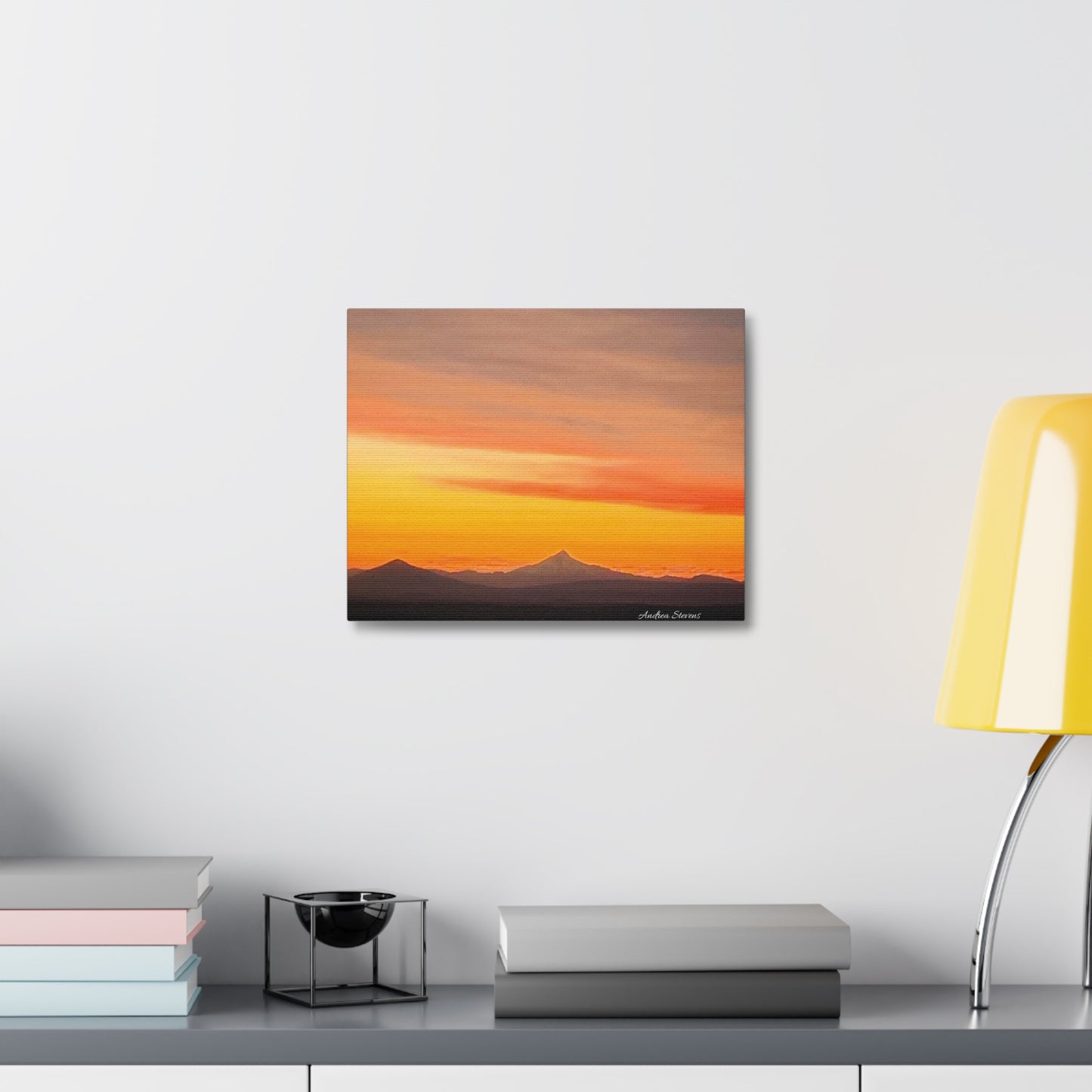 Bend Oregon Stretched Canvas Wall Art - Serene Mountain Sunset Decor
