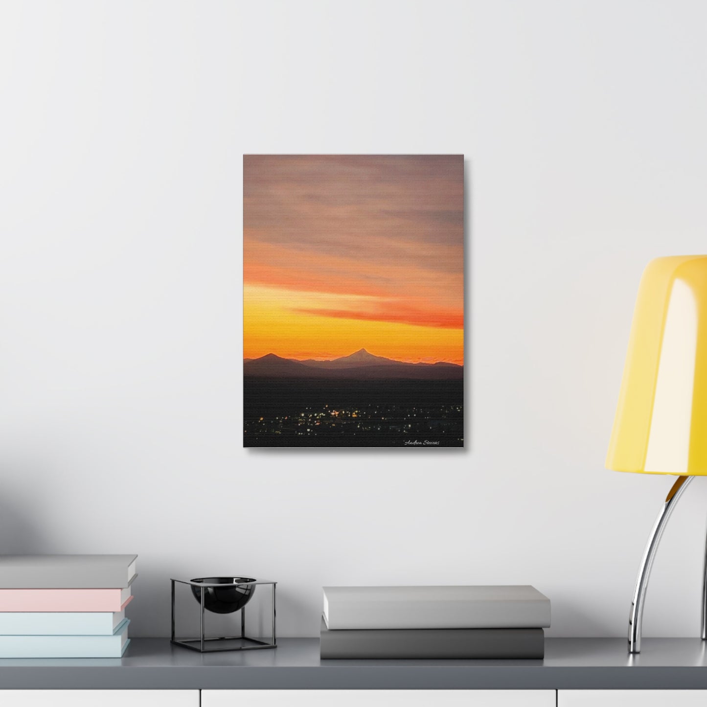 Bend Oregon Stretched Canvas Wall Art - Serene Mountain Sunset Decor