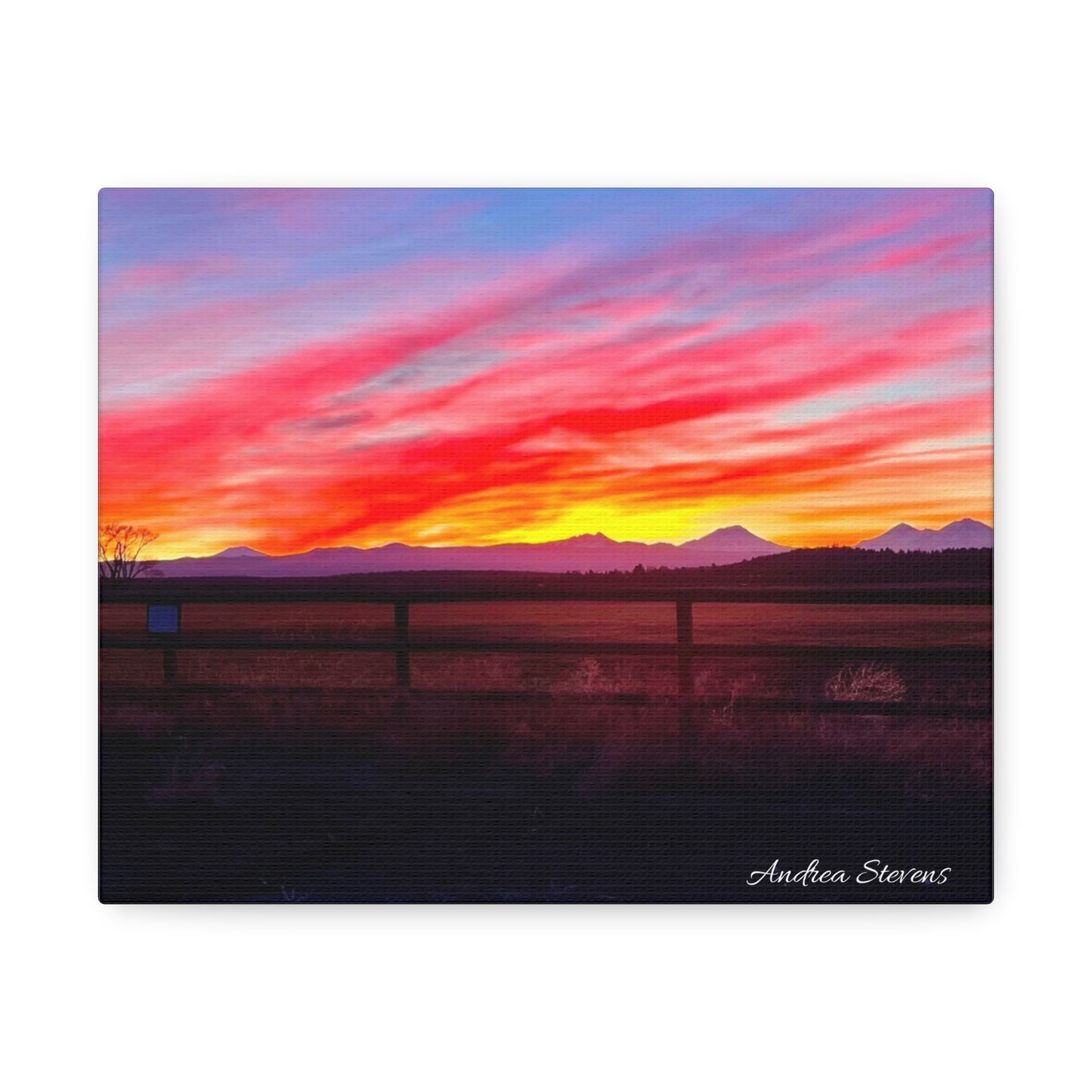 Bend Oregon Three Sisters Sunset Stretched Canvas Art Print - Vibrant Landscape Decor for Home By Andrea Stevens