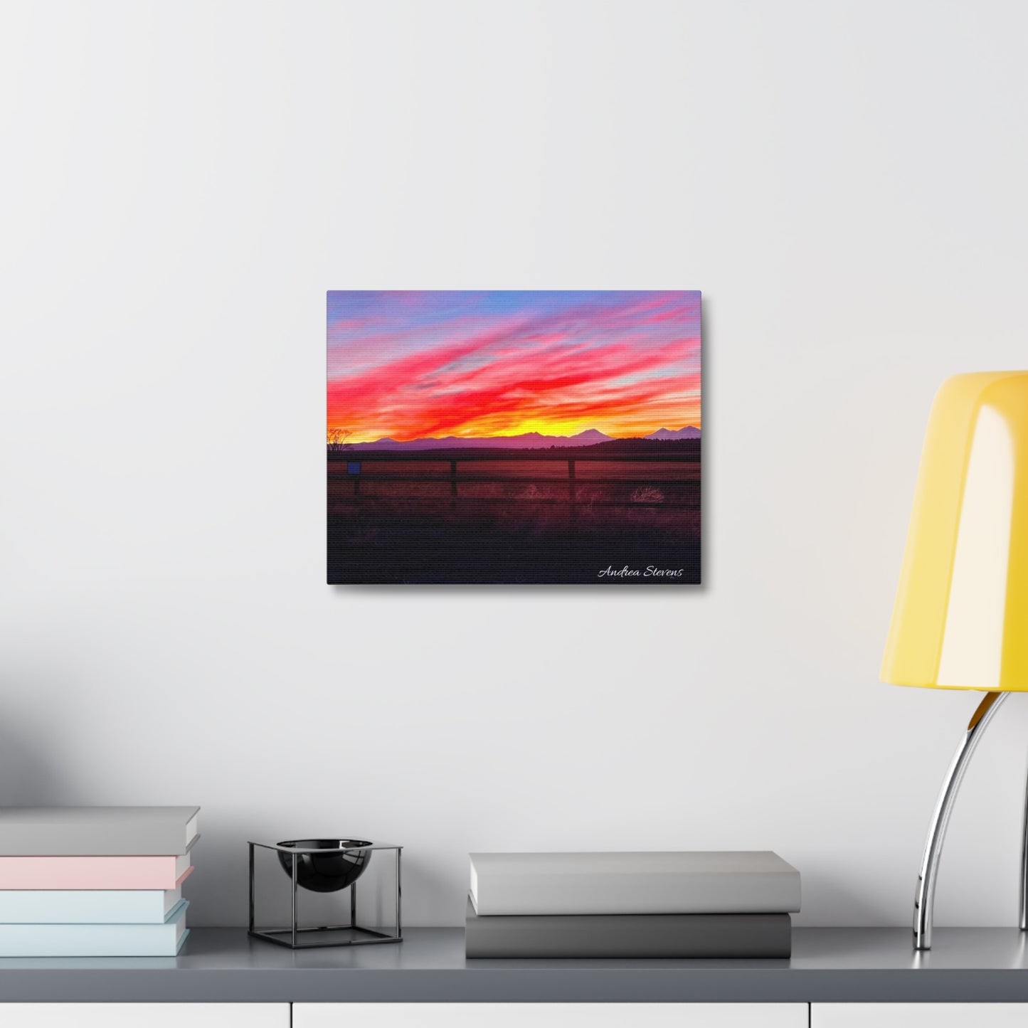 Bend Oregon Three Sisters Sunset Stretched Canvas Art Print - Vibrant Landscape Decor for Home By Andrea Stevens