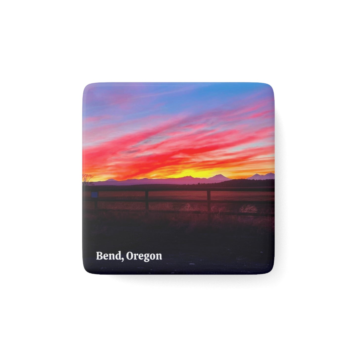 Bend Oregon Vibrant Sunset Porcelain Magnet - Square Design for Home Decor By Andrea Stevens