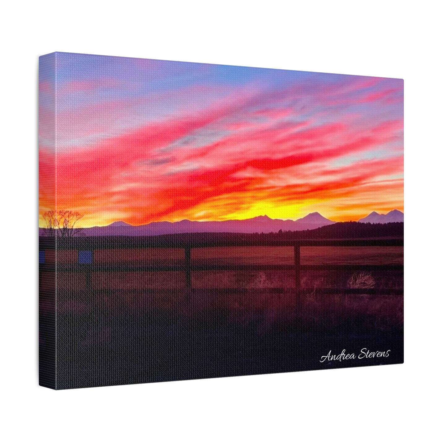 Bend Oregon Three Sisters Sunset Stretched Canvas Art Print - Vibrant Landscape Decor for Home By Andrea Stevens