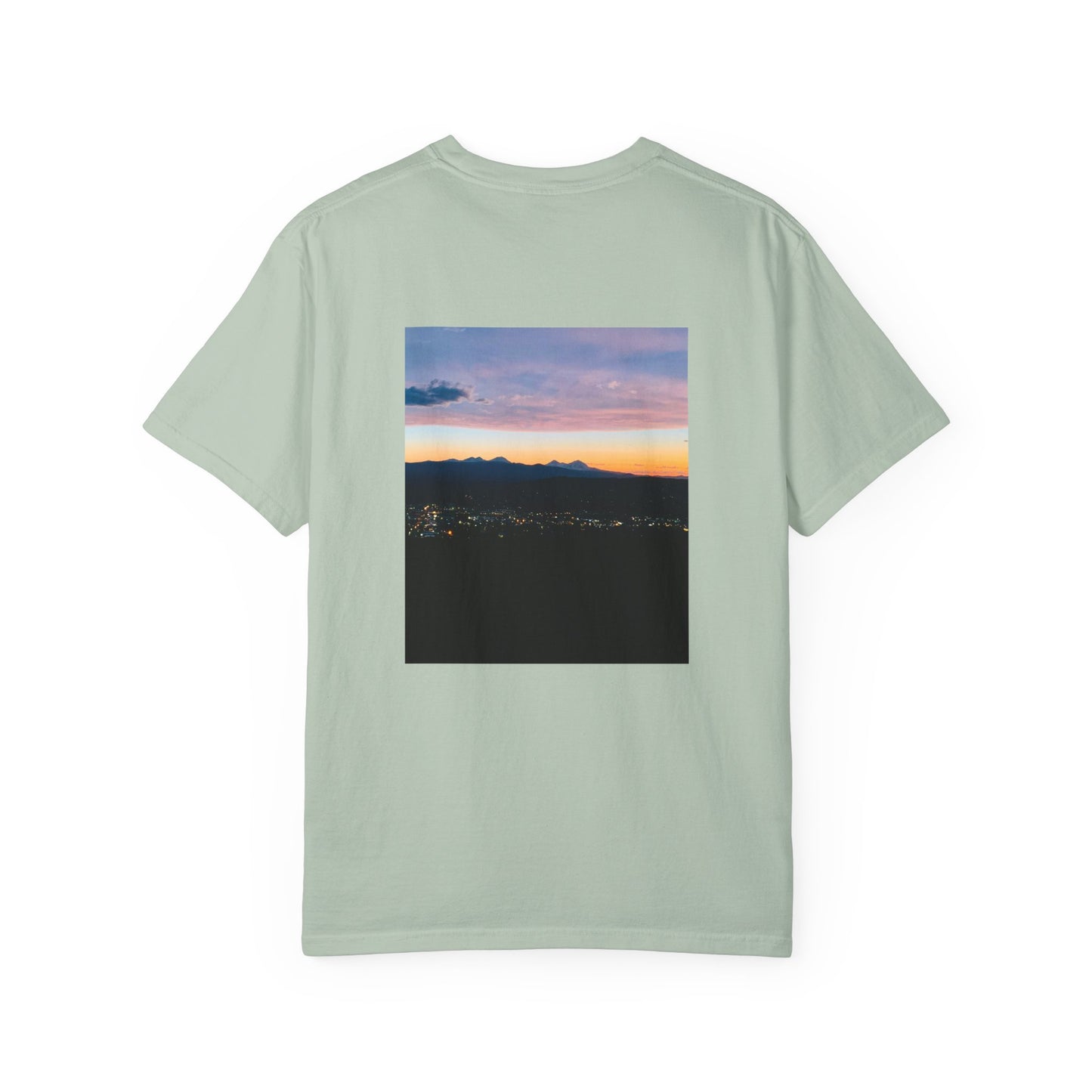 Bend Oregon Pilot Butte Unisex Garment-Dyed T-Shirt with Mountain Sunset Design - Casual Stylish Tee by Andrea Stevens