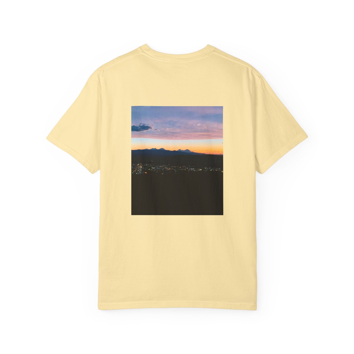 Bend Oregon Pilot Butte Unisex Garment-Dyed T-Shirt with Mountain Sunset Design - Casual Stylish Tee by Andrea Stevens