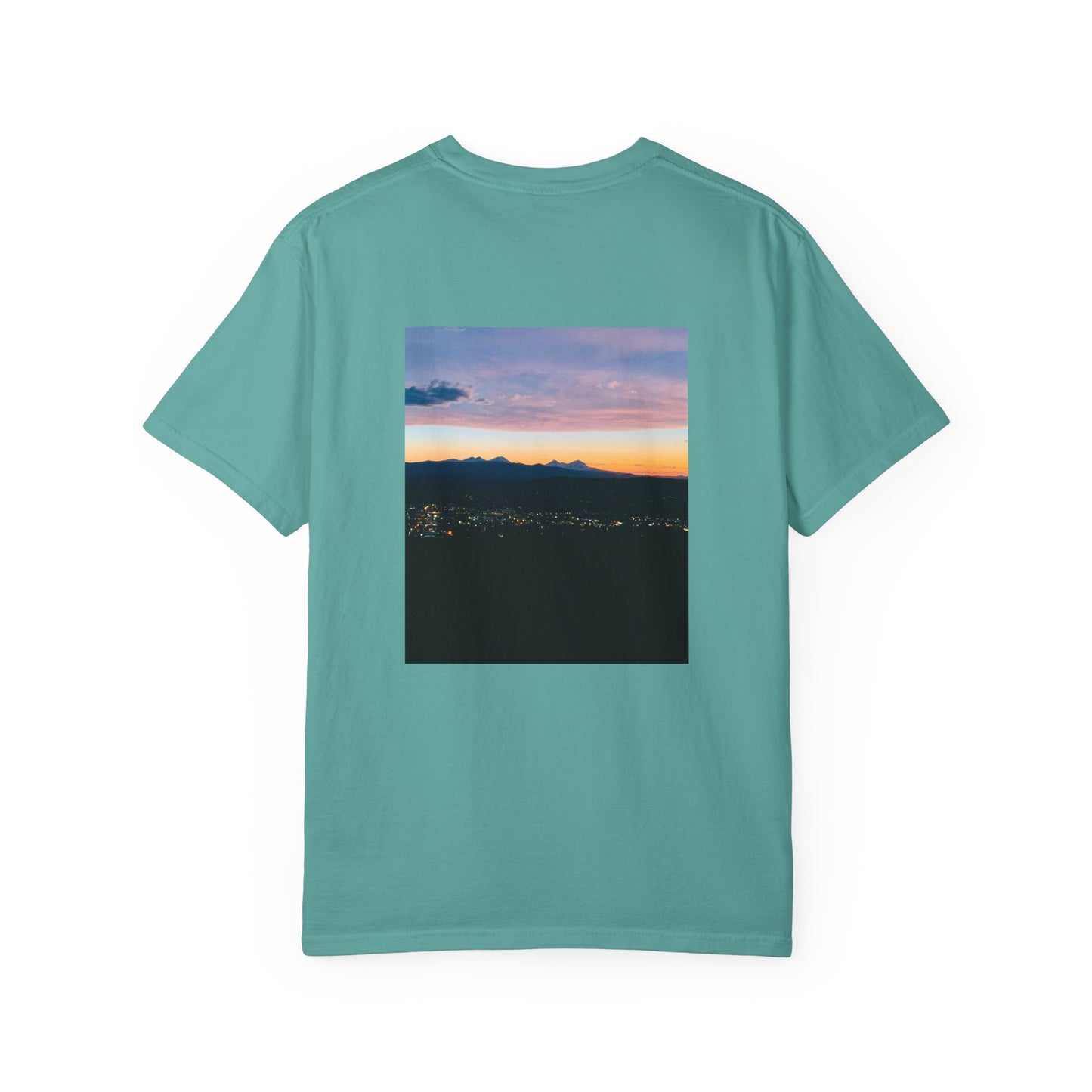 Bend Oregon Pilot Butte Unisex Garment-Dyed T-Shirt with Mountain Sunset Design - Casual Stylish Tee by Andrea Stevens