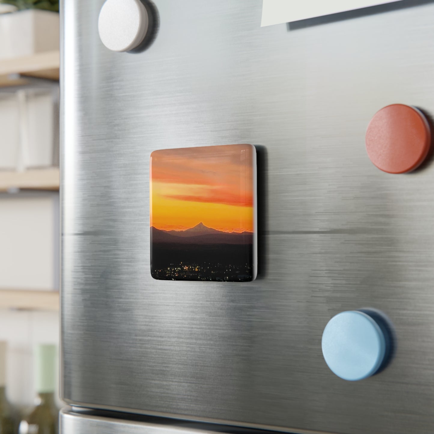 Bend Oregon Magical Sunset Porcelain Magnet, Decorative Fridge Magnet, Unique Home Decor, Gift for Nature Lovers, Scenic Souvenir by Andrea Stevens