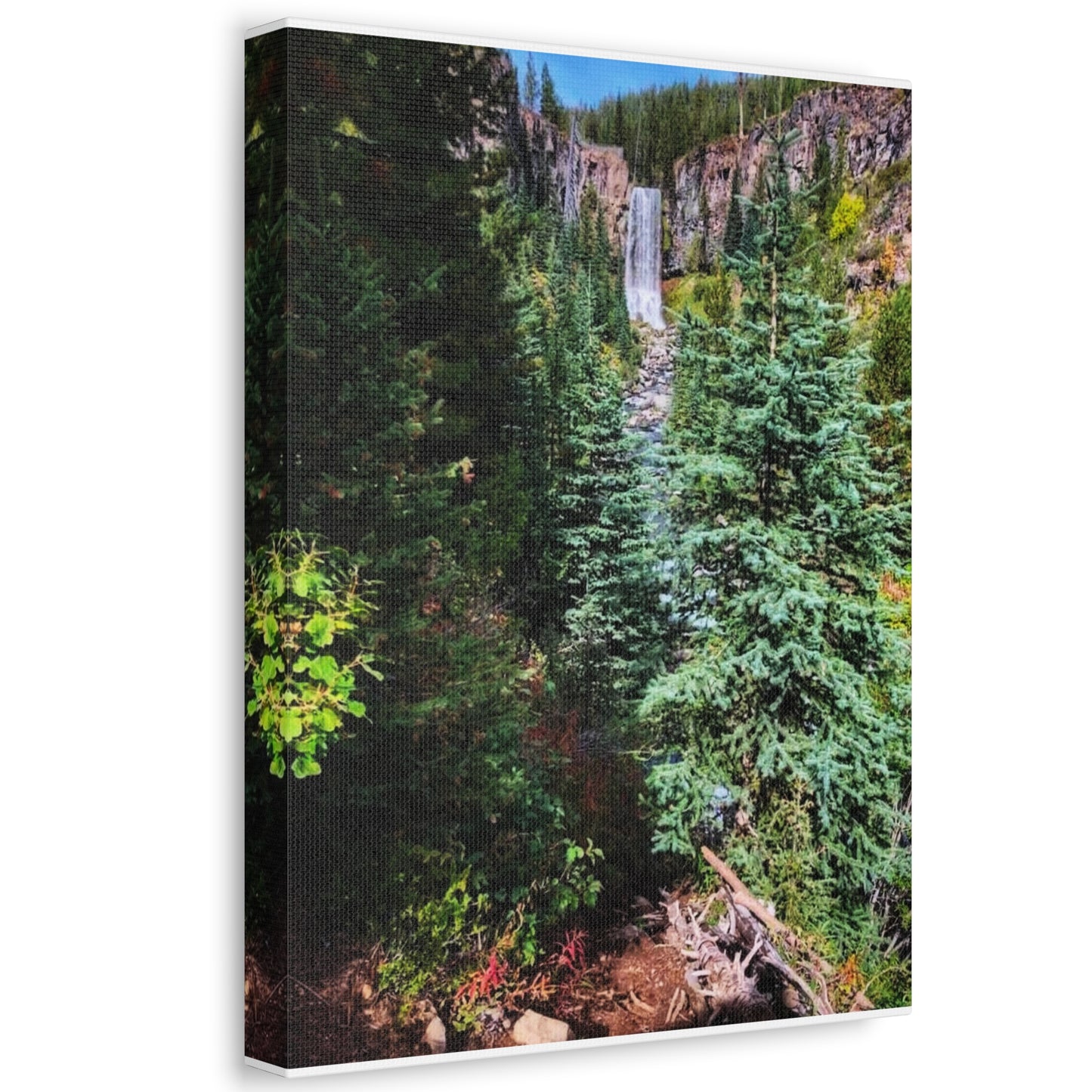 Bend Oregon Serene Nature Stretched Canvas - Tranquil Forest Waterfall Wall Art