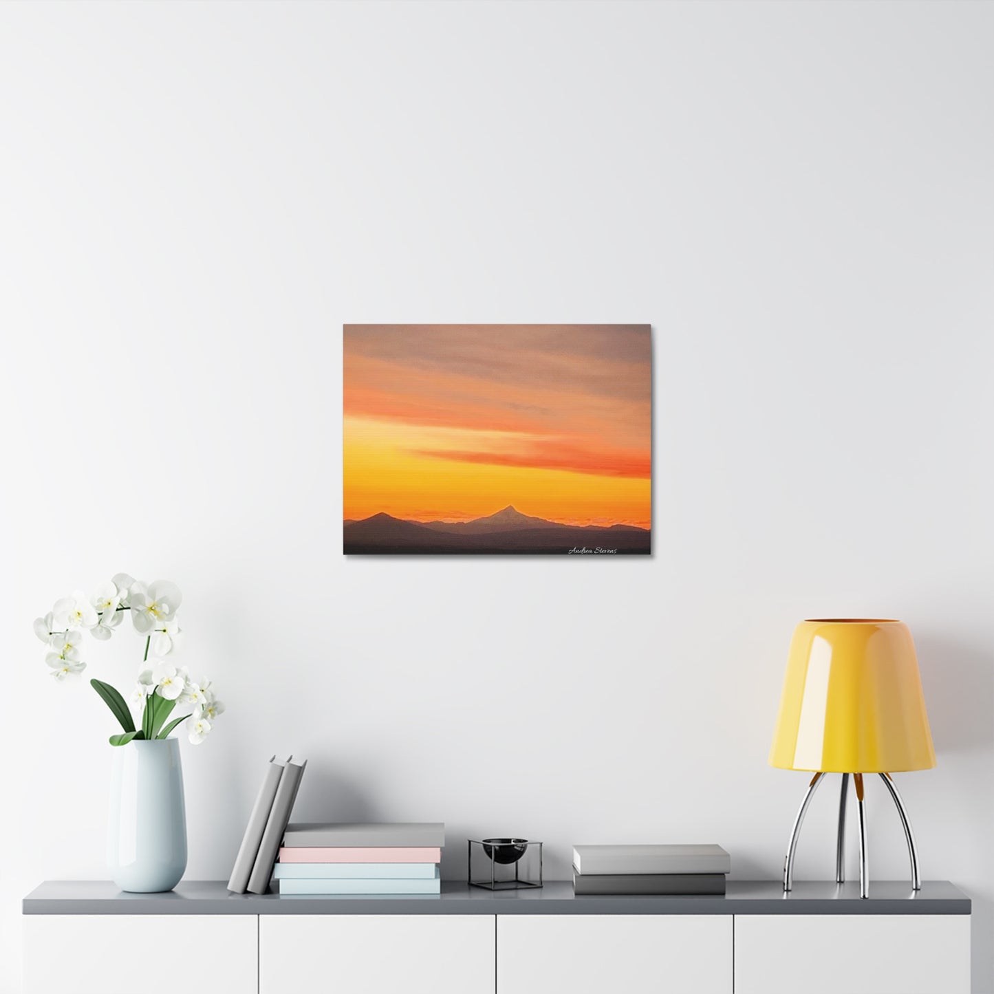 Bend Oregon Stretched Canvas Wall Art - Serene Mountain Sunset Decor
