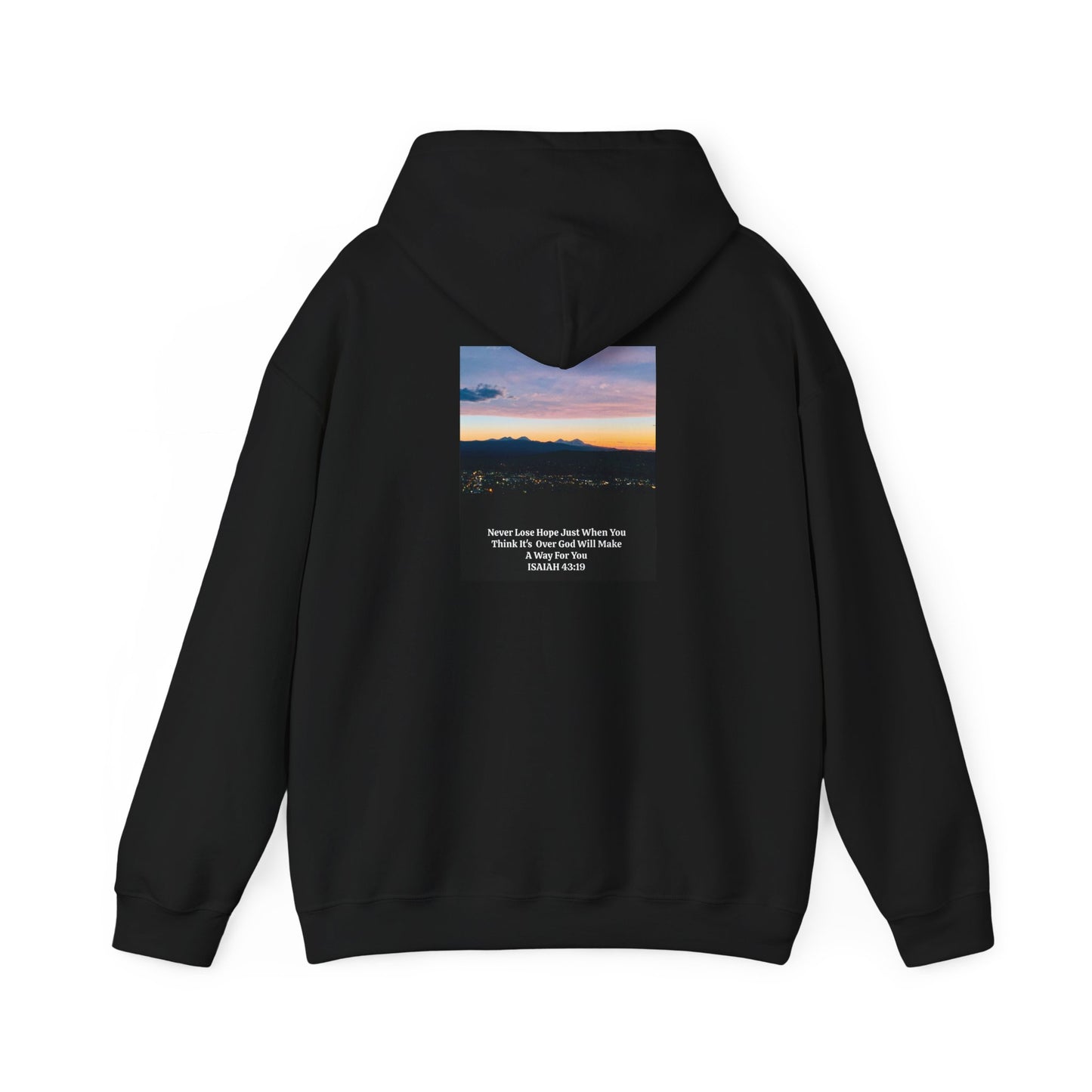 Pilot Butte Mountain Range Sunset in Bend Oregon Inspirational Quote Hooded Sweatshirt - Cozy Unisex Heavy Blend™by Andrea Stevens