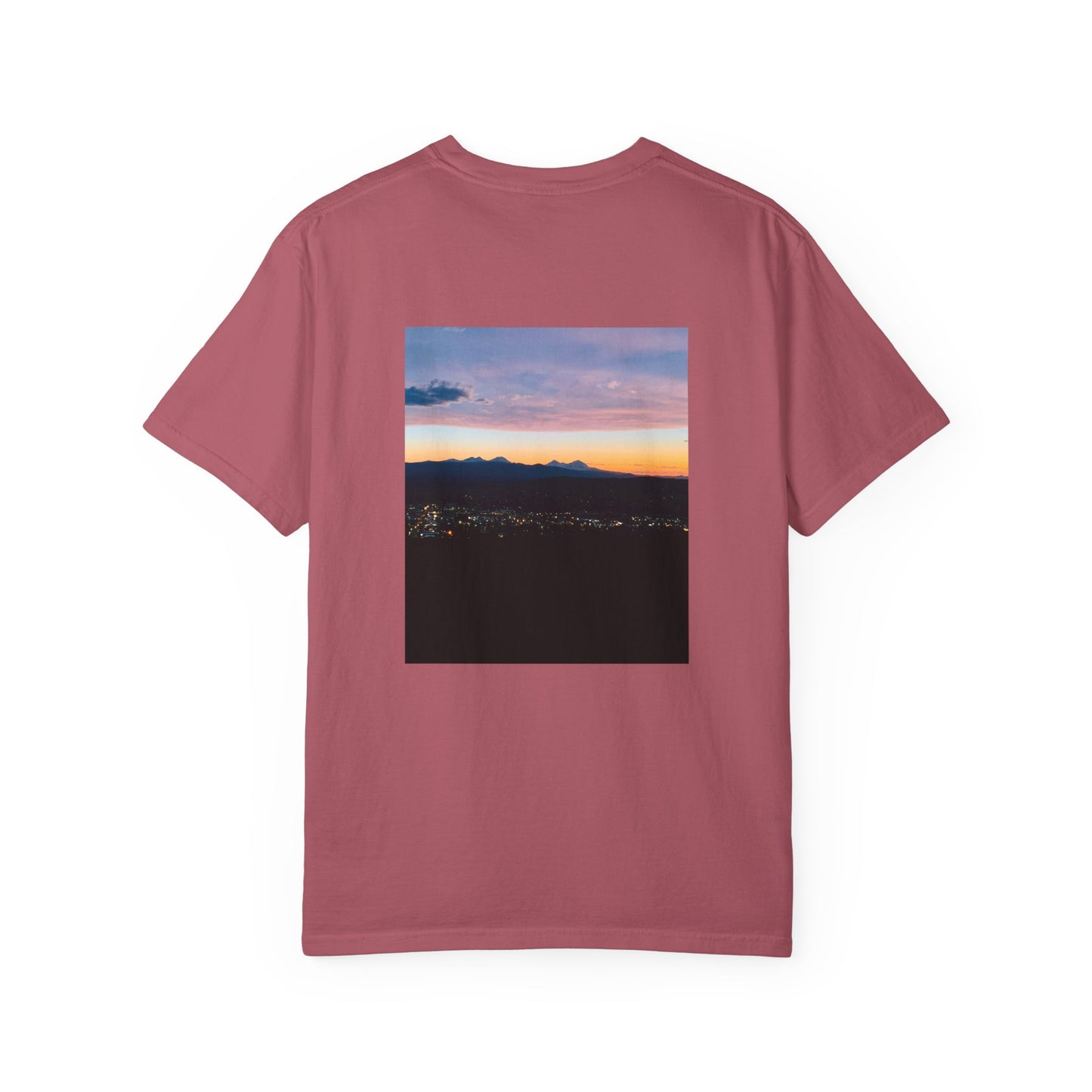 Bend Oregon Pilot Butte Unisex Garment-Dyed T-Shirt with Mountain Sunset Design - Casual Stylish Tee by Andrea Stevens