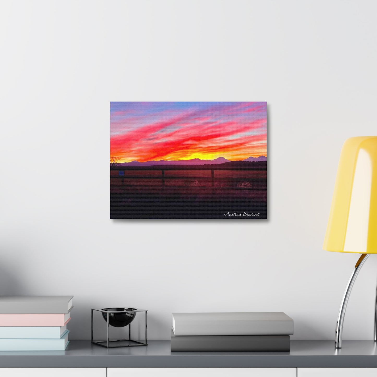 Bend Oregon Three Sisters Sunset Stretched Canvas Art Print - Vibrant Landscape Decor for Home By Andrea Stevens