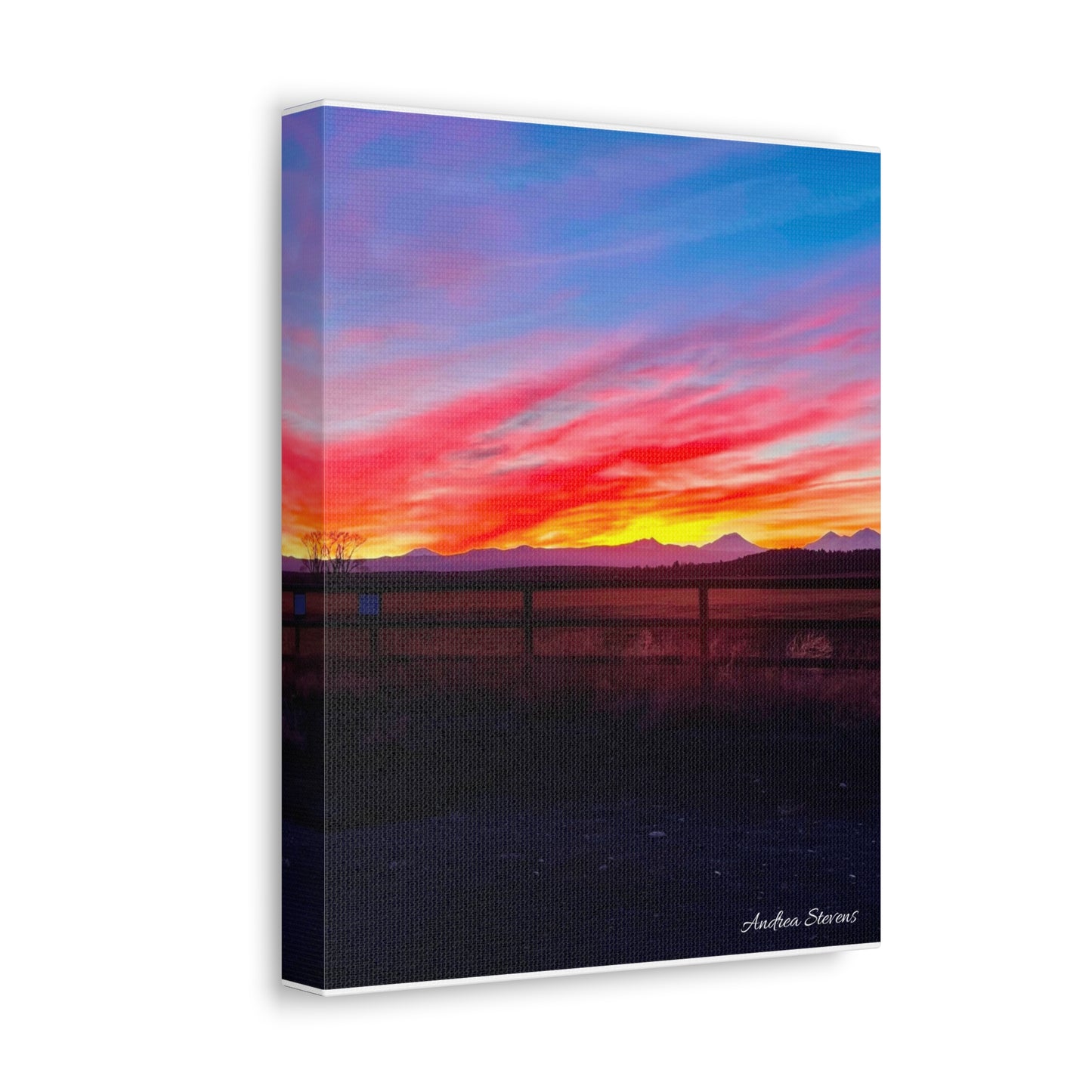Bend Oregon Three Sisters Sunset Stretched Canvas Art Print - Vibrant Landscape Decor for Home By Andrea Stevens