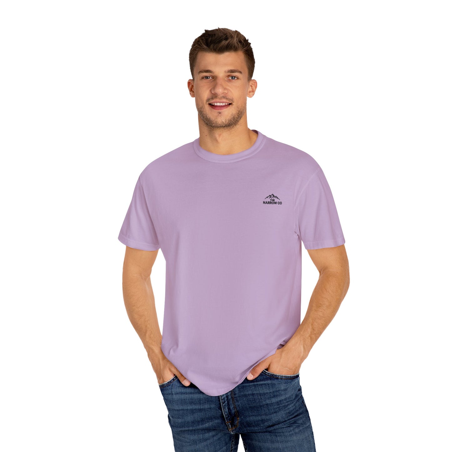 Bend Oregon Pilot Butte Unisex Garment-Dyed T-Shirt with Mountain Sunset Design - Casual Stylish Tee by Andrea Stevens