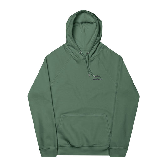 Unisex Eco-Friendly Raglan Hoodie with Mountain Embroidery