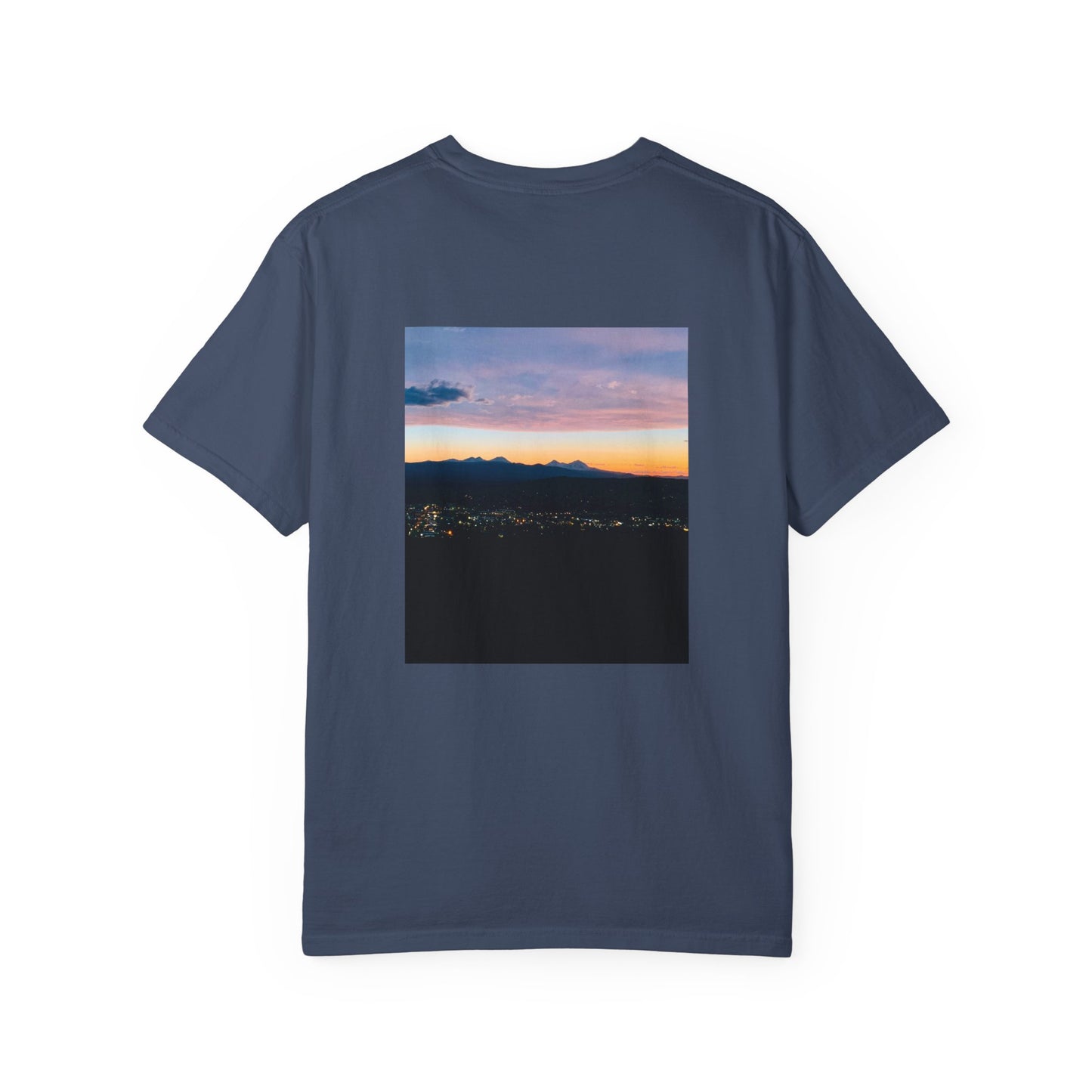 Bend Oregon Pilot Butte Unisex Garment-Dyed T-Shirt with Mountain Sunset Design - Casual Stylish Tee by Andrea Stevens