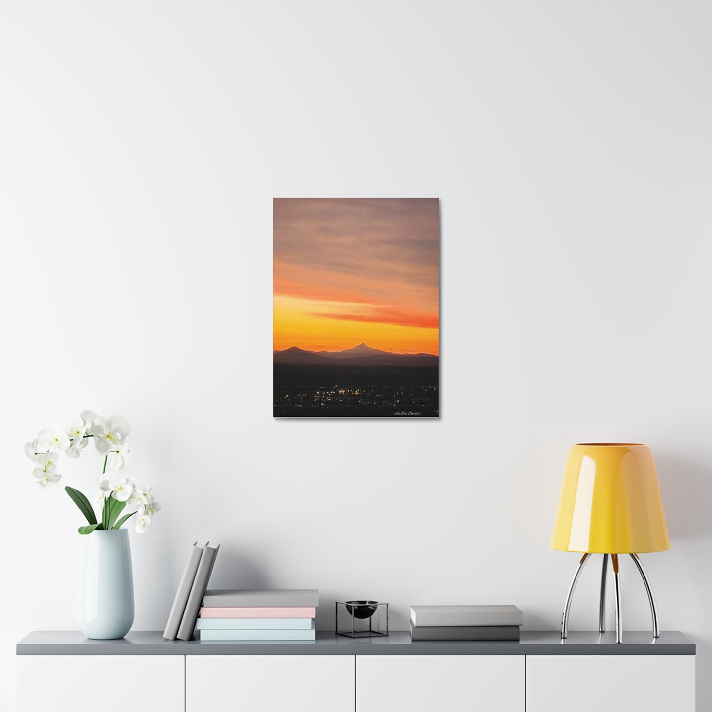 Bend Oregon Stretched Canvas Wall Art - Serene Mountain Sunset Decor