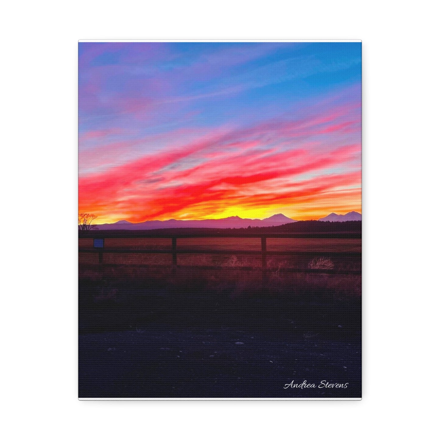 Bend Oregon Three Sisters Sunset Stretched Canvas Art Print - Vibrant Landscape Decor for Home By Andrea Stevens