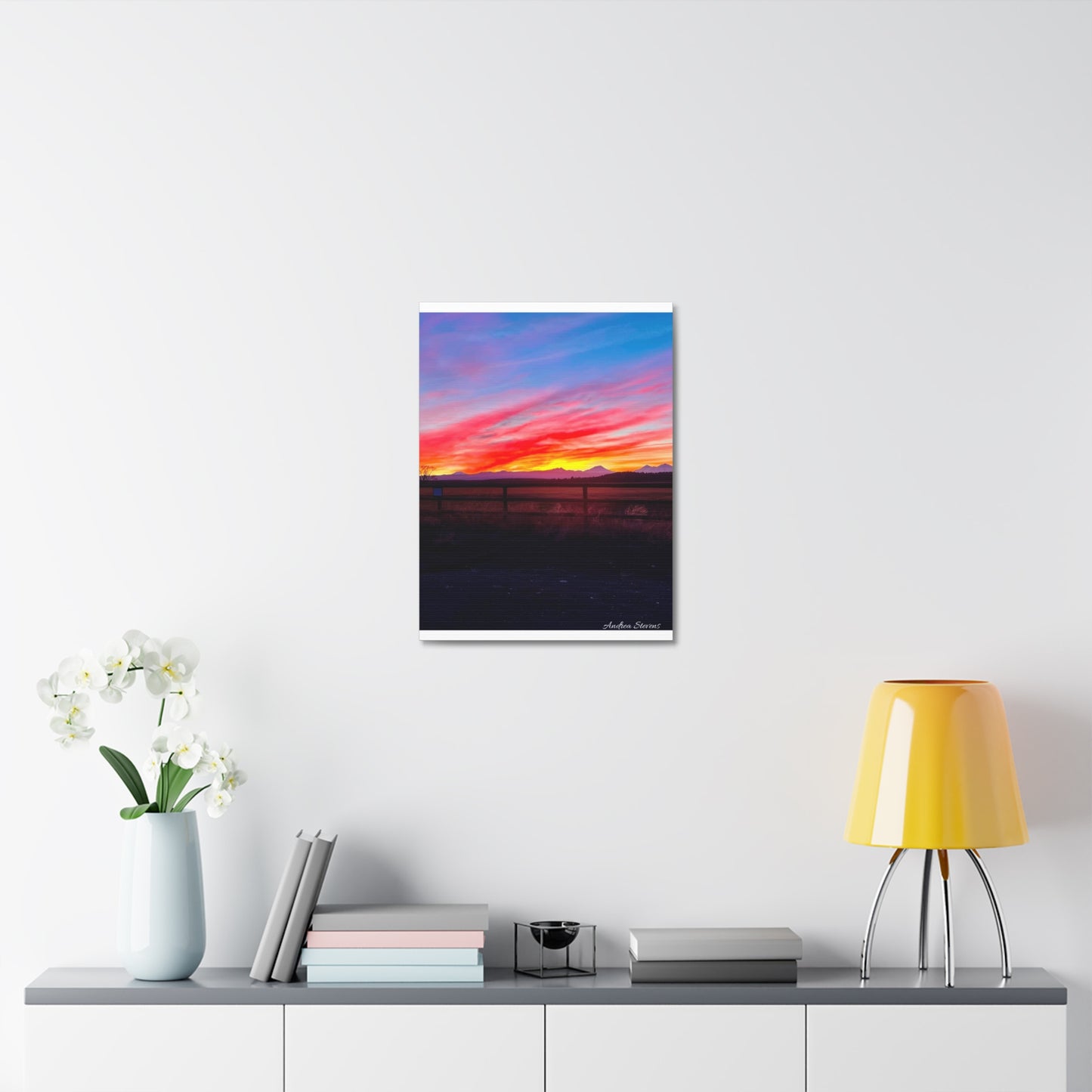 Bend Oregon Three Sisters Sunset Stretched Canvas Art Print - Vibrant Landscape Decor for Home By Andrea Stevens
