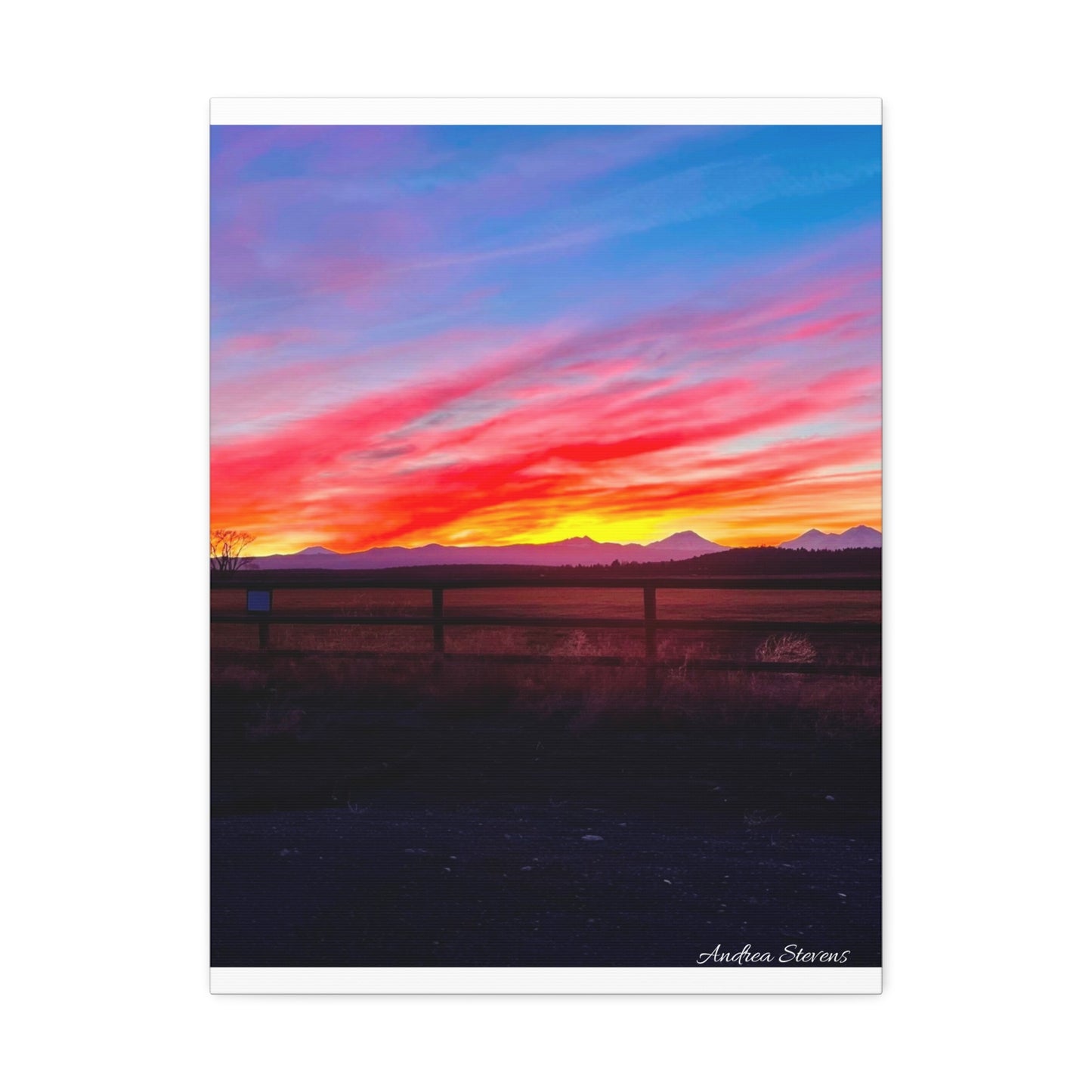 Bend Oregon Three Sisters Sunset Stretched Canvas Art Print - Vibrant Landscape Decor for Home By Andrea Stevens