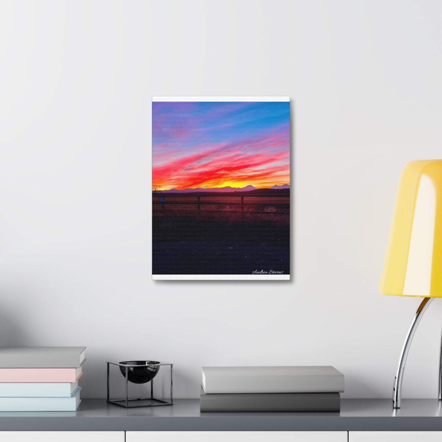 Bend Oregon Three Sisters Sunset Stretched Canvas Art Print - Vibrant Landscape Decor for Home By Andrea Stevens