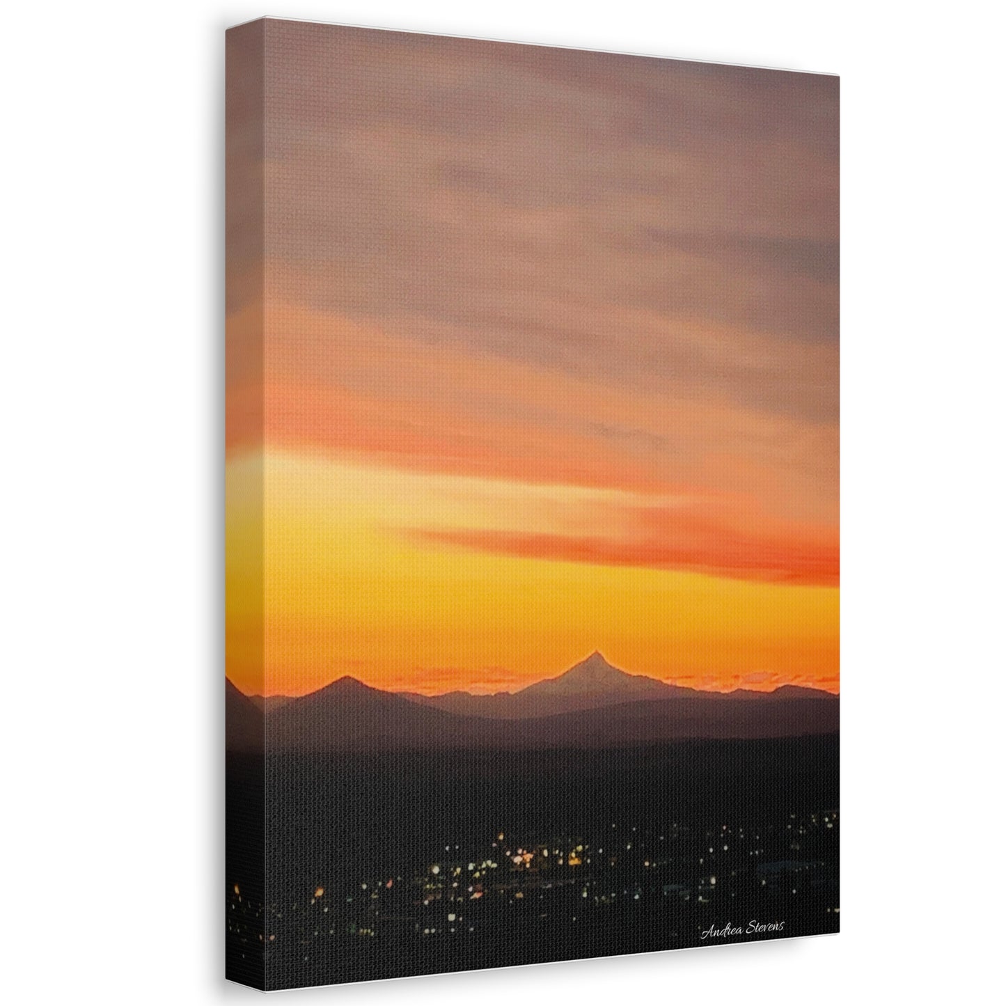 Bend Oregon Stretched Canvas Wall Art - Serene Mountain Sunset Decor