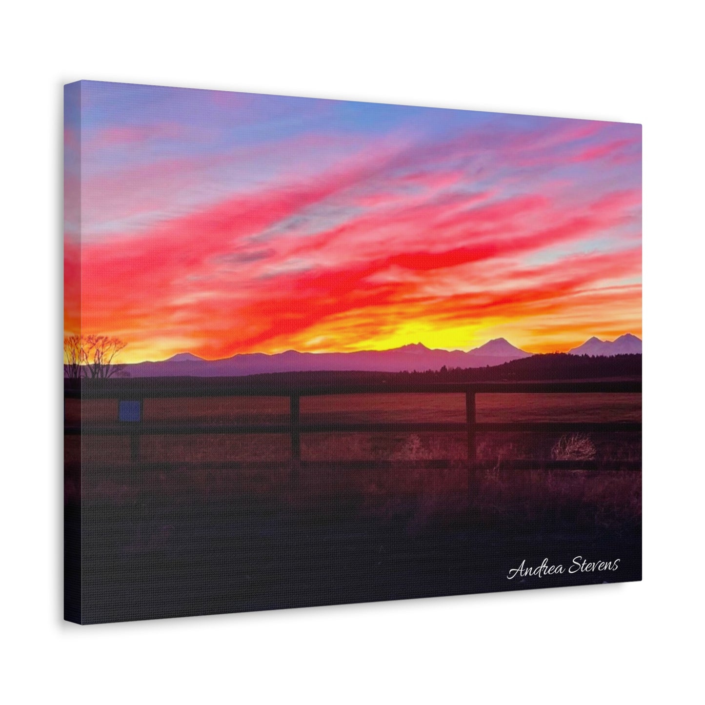 Bend Oregon Three Sisters Sunset Stretched Canvas Art Print - Vibrant Landscape Decor for Home By Andrea Stevens
