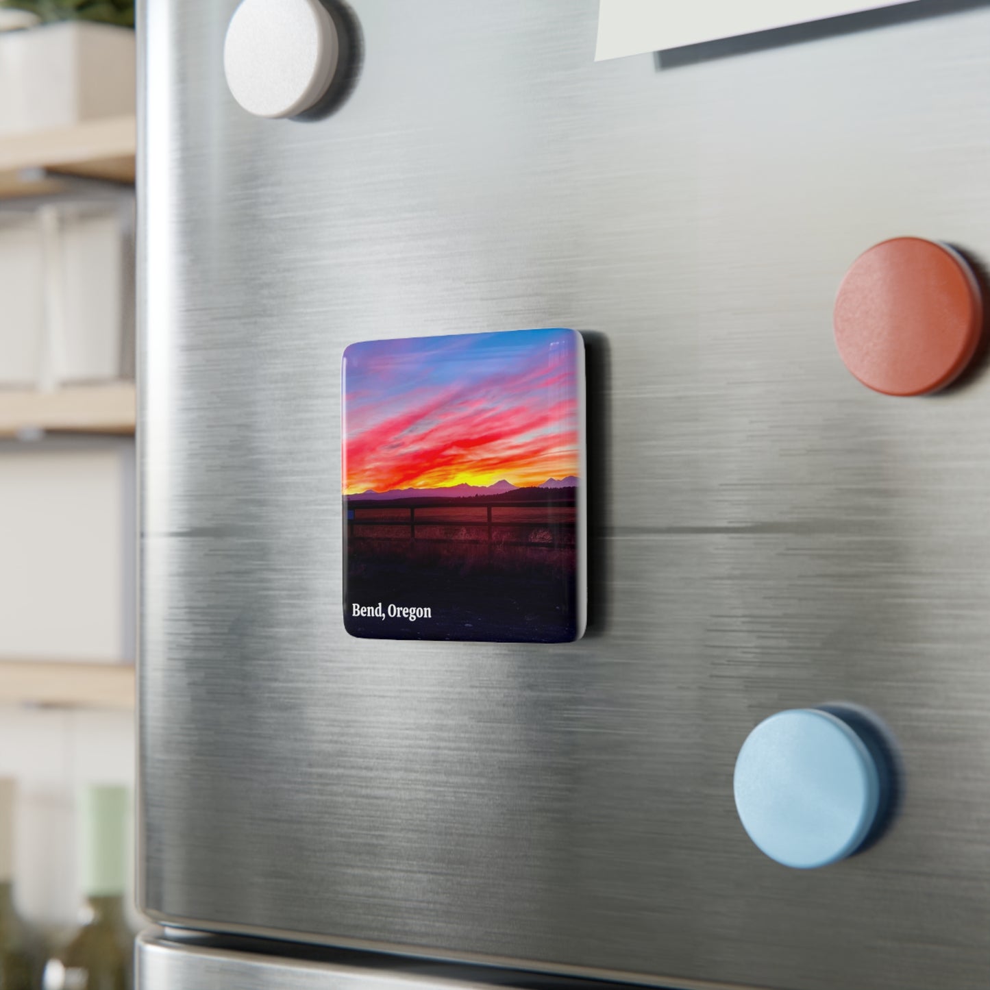 Bend Oregon Vibrant Sunset Porcelain Magnet - Square Design for Home Decor By Andrea Stevens