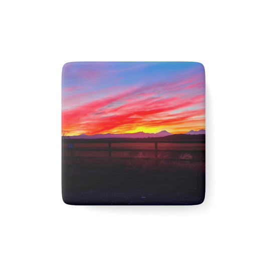 Bend Oregon Vibrant Sunset Porcelain Magnet - Square Design for Home Decor By Andrea Stevens