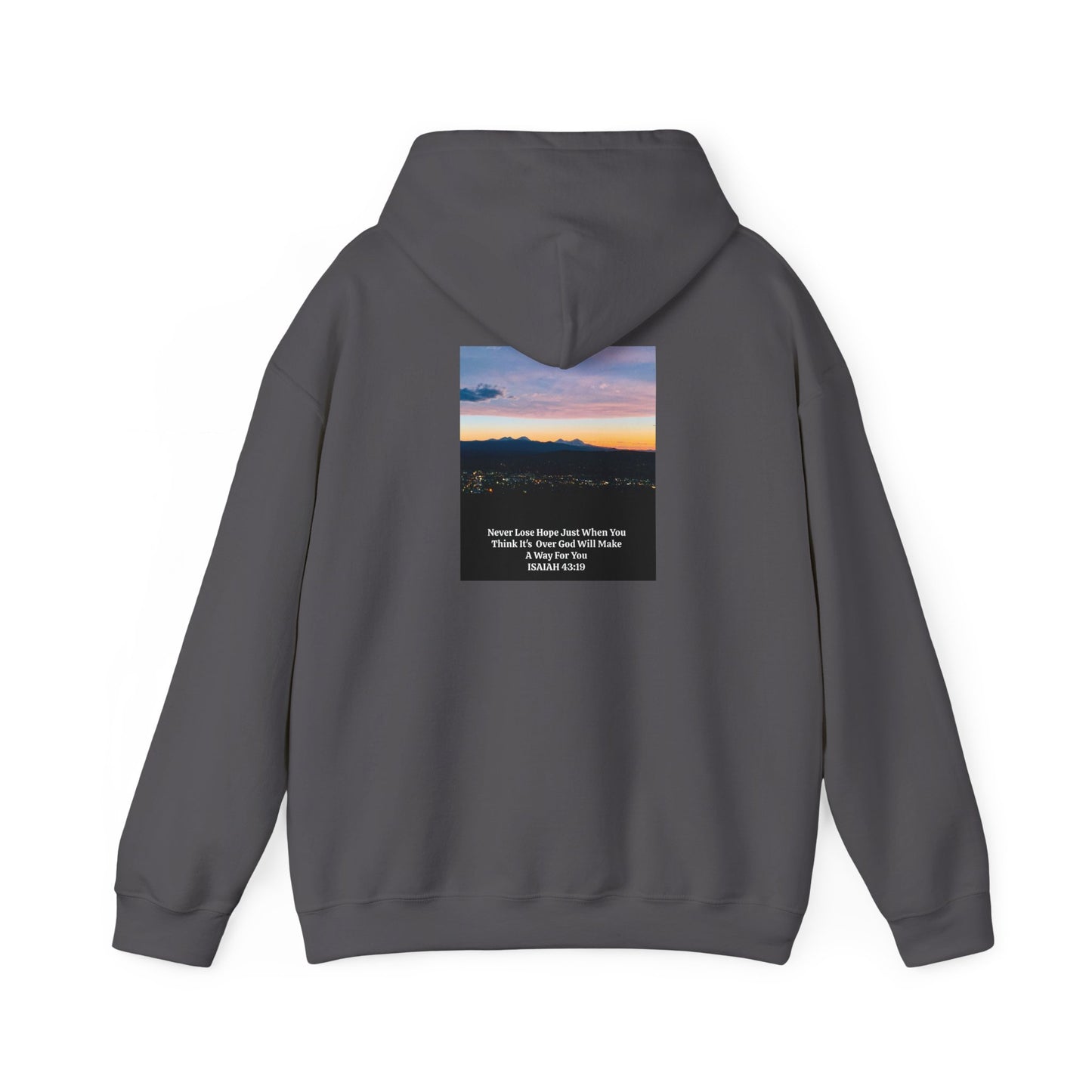 Pilot Butte Mountain Range Sunset in Bend Oregon Inspirational Quote Hooded Sweatshirt - Cozy Unisex Heavy Blend™by Andrea Stevens