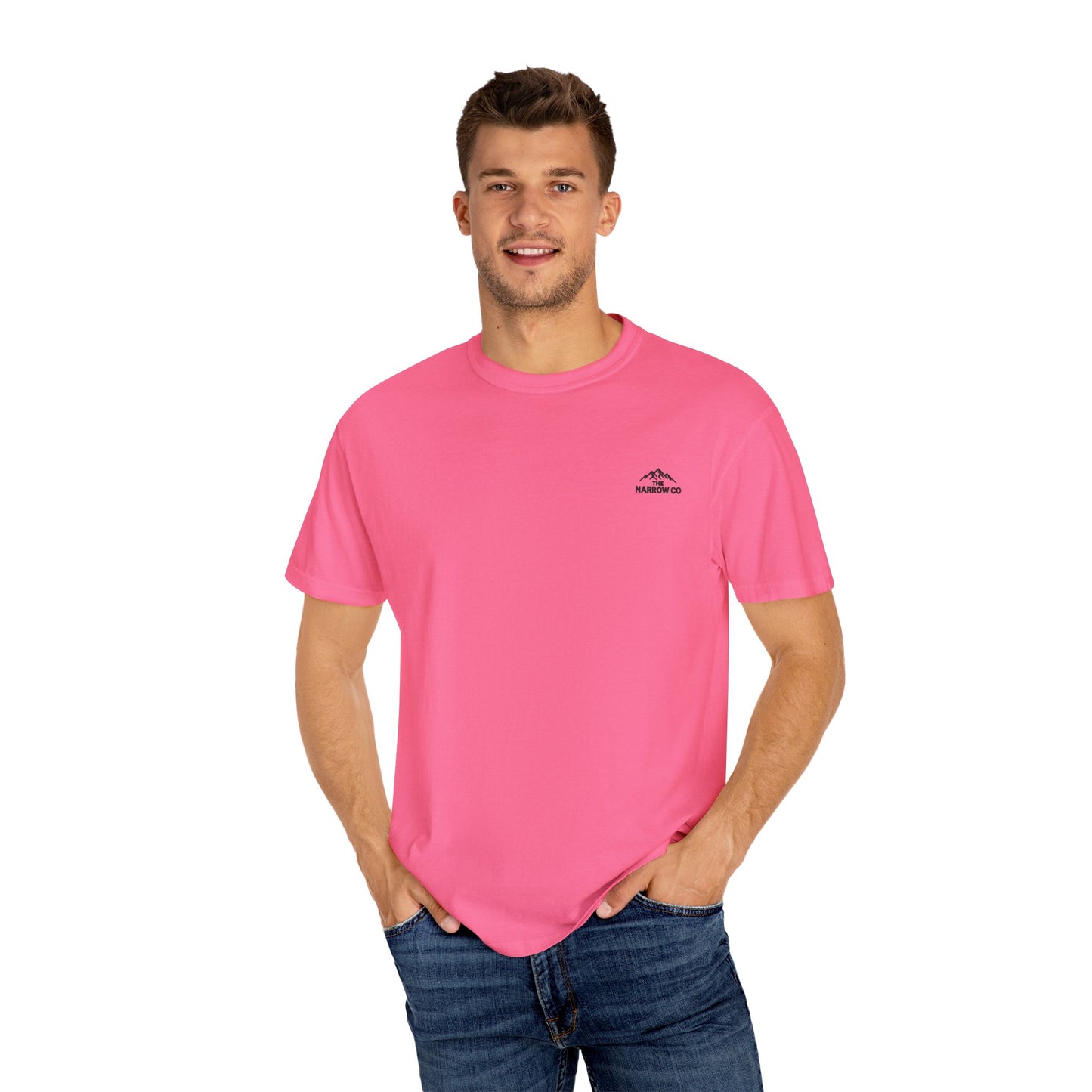 Bend Oregon Pilot Butte Unisex Garment-Dyed T-Shirt with Mountain Sunset Design - Casual Stylish Tee by Andrea Stevens