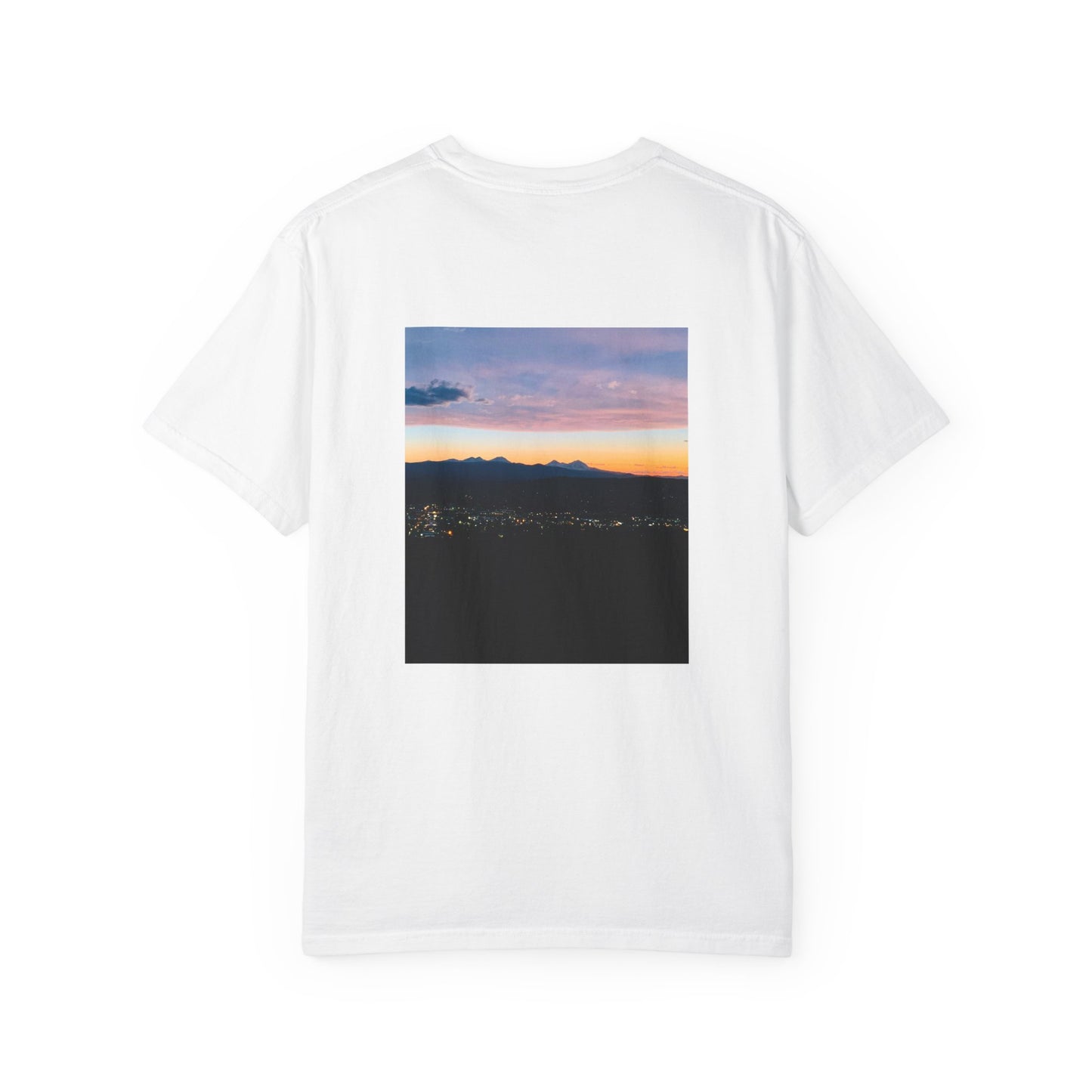 Bend Oregon Pilot Butte Unisex Garment-Dyed T-Shirt with Mountain Sunset Design - Casual Stylish Tee by Andrea Stevens