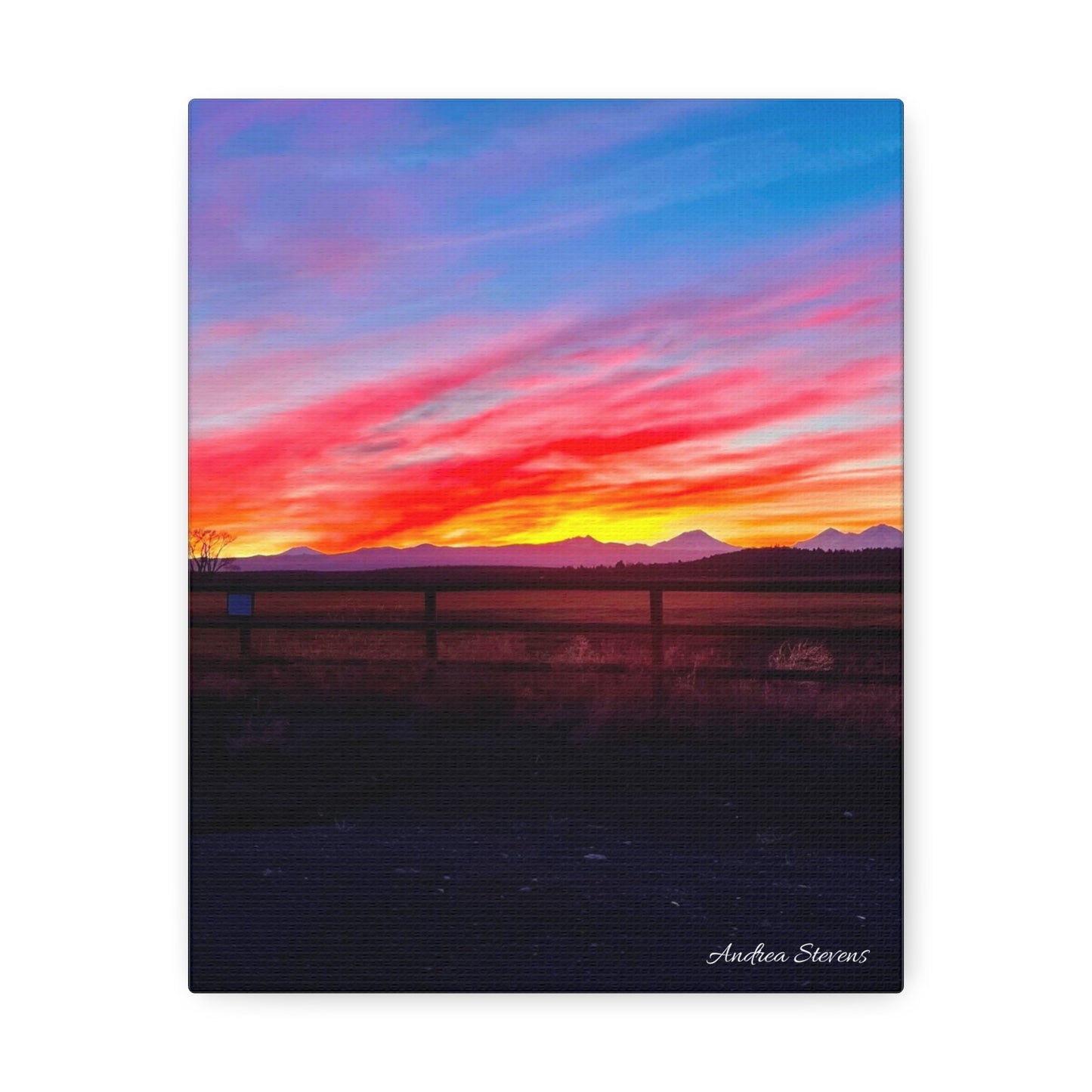 Bend Oregon Three Sisters Sunset Stretched Canvas Art Print - Vibrant Landscape Decor for Home By Andrea Stevens