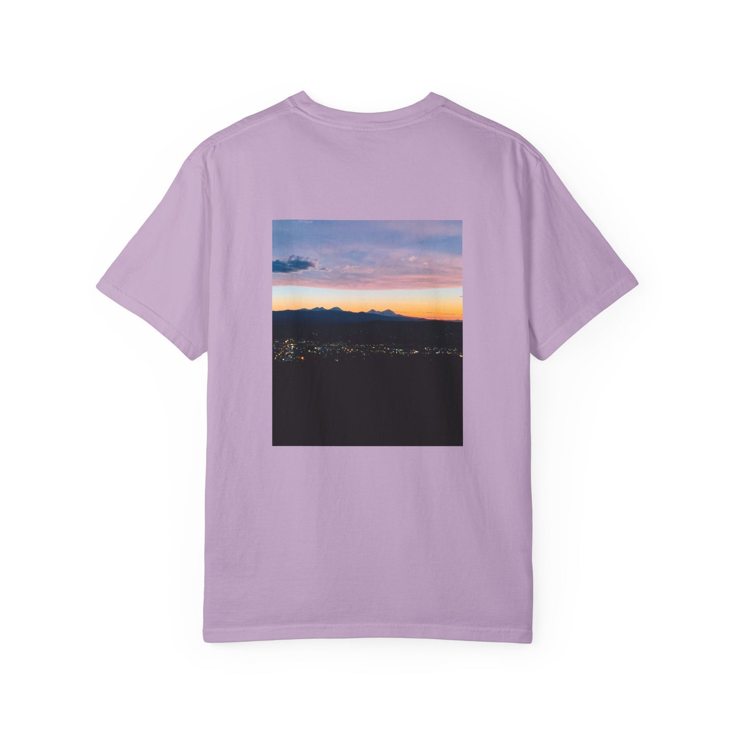 Bend Oregon Pilot Butte Unisex Garment-Dyed T-Shirt with Mountain Sunset Design - Casual Stylish Tee by Andrea Stevens