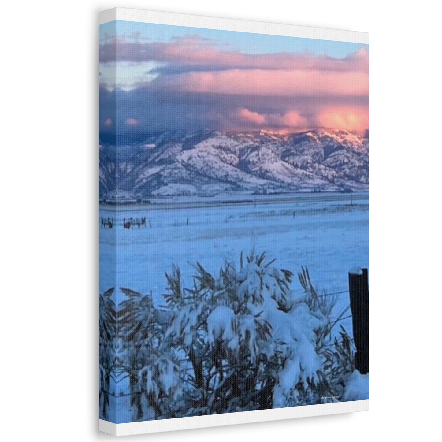 Lakeview Oregon Winter Landscape Stretched Canvas Art - Scenic Mountain Wall Decor by Andrea Stevens