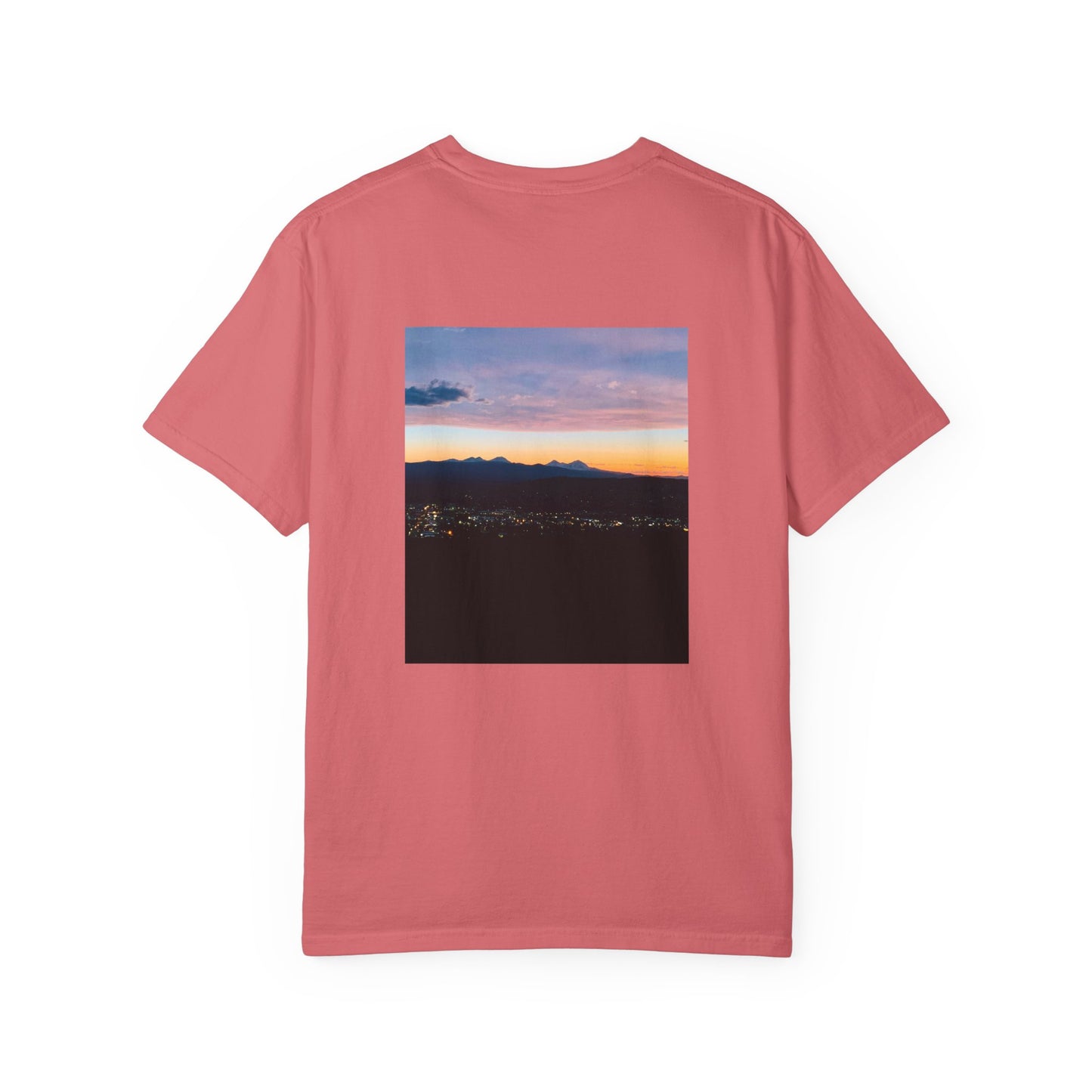 Bend Oregon Pilot Butte Unisex Garment-Dyed T-Shirt with Mountain Sunset Design - Casual Stylish Tee by Andrea Stevens