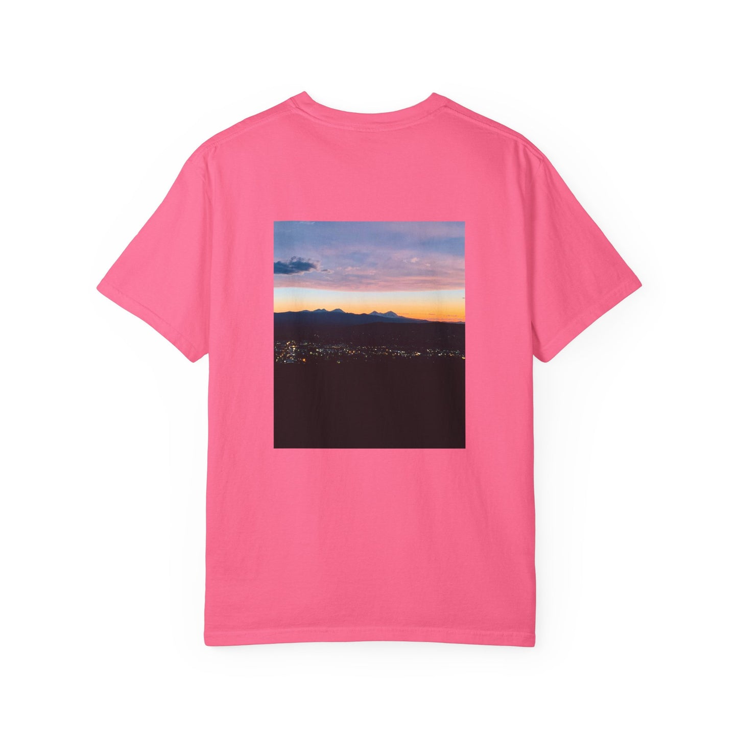 Bend Oregon Pilot Butte Unisex Garment-Dyed T-Shirt with Mountain Sunset Design - Casual Stylish Tee by Andrea Stevens