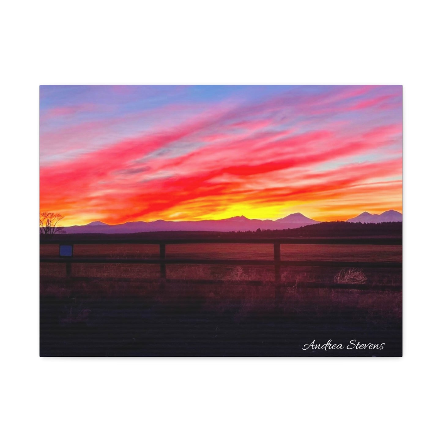 Bend Oregon Three Sisters Sunset Stretched Canvas Art Print - Vibrant Landscape Decor for Home By Andrea Stevens