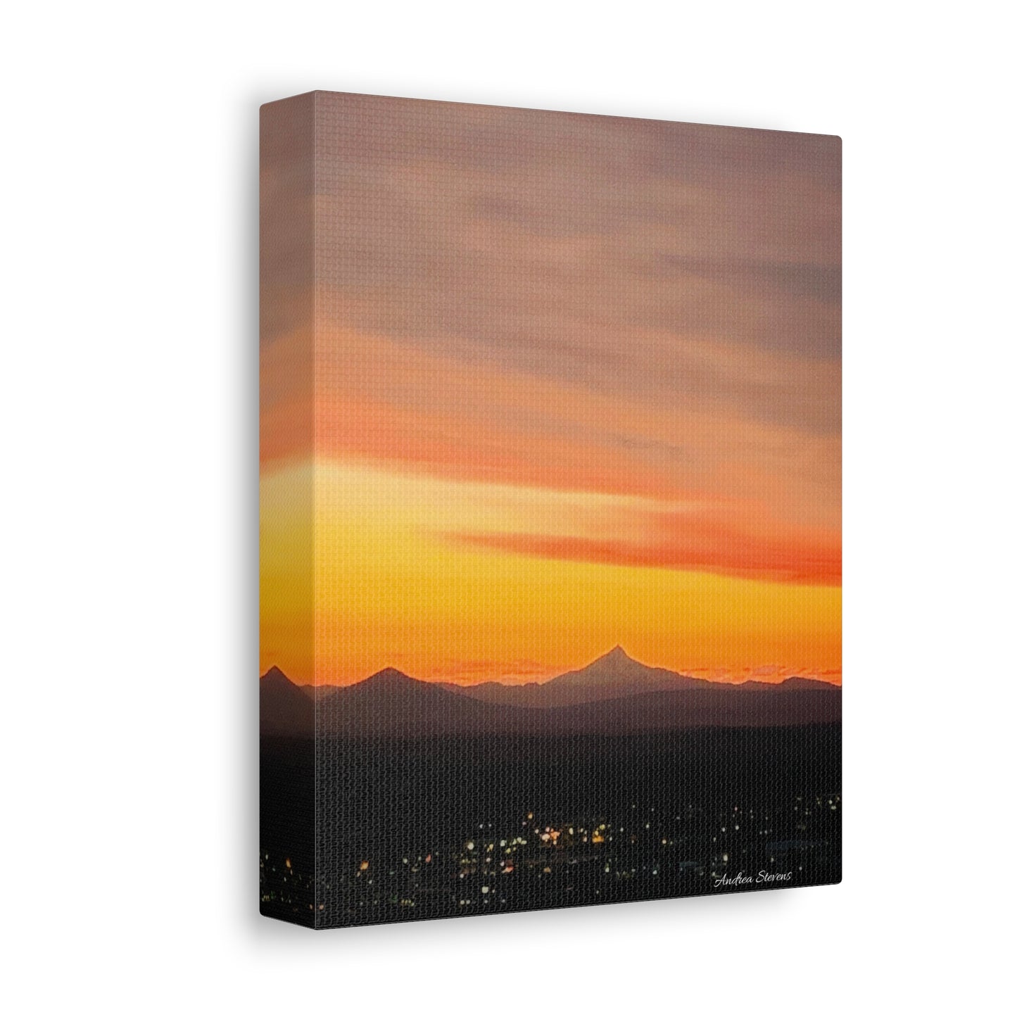 Bend Oregon Stretched Canvas Wall Art - Serene Mountain Sunset Decor