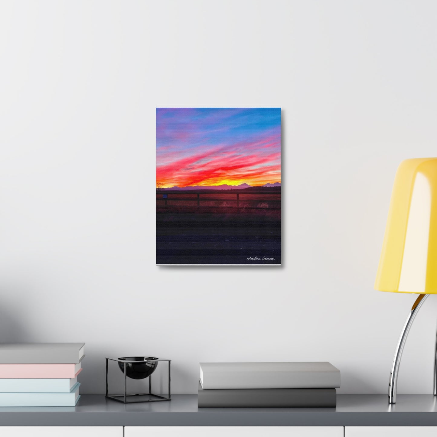 Bend Oregon Three Sisters Sunset Stretched Canvas Art Print - Vibrant Landscape Decor for Home By Andrea Stevens