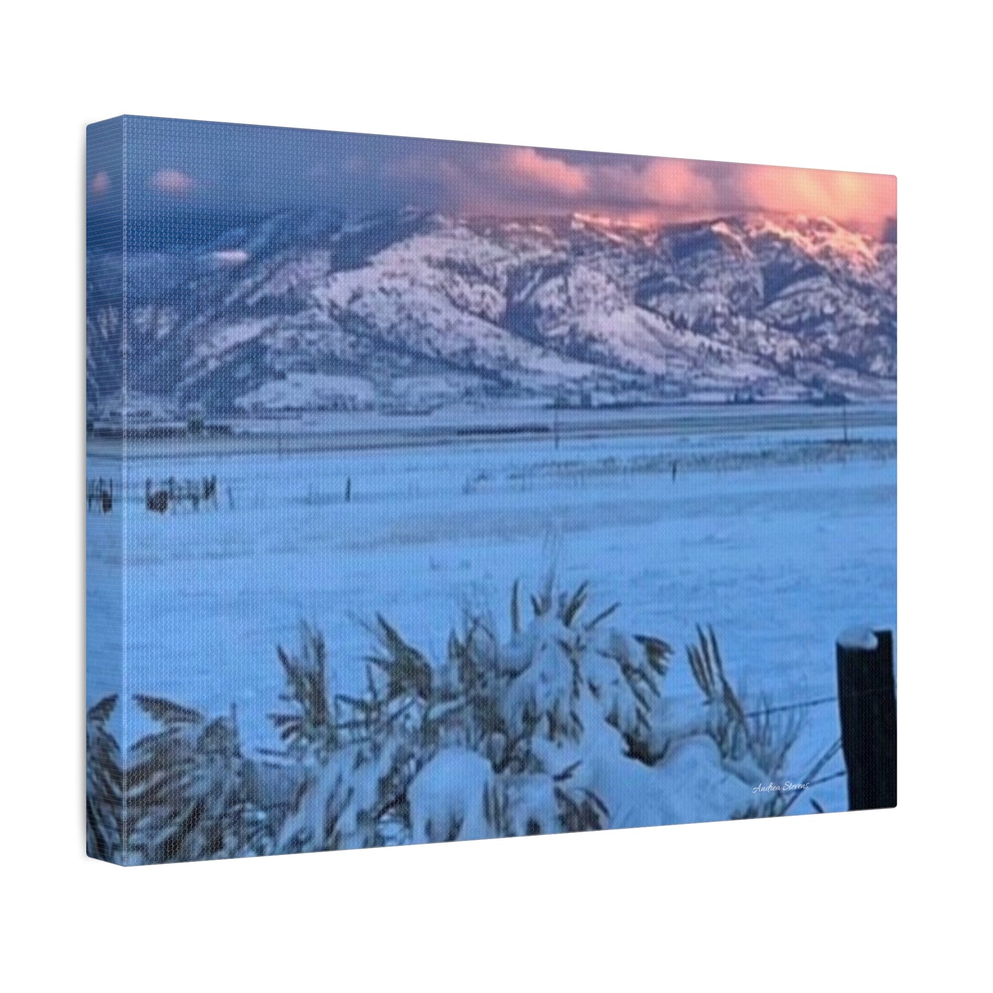 Lakeview Oregon Winter Landscape Stretched Canvas Art - Scenic Mountain Wall Decor by Andrea Stevens