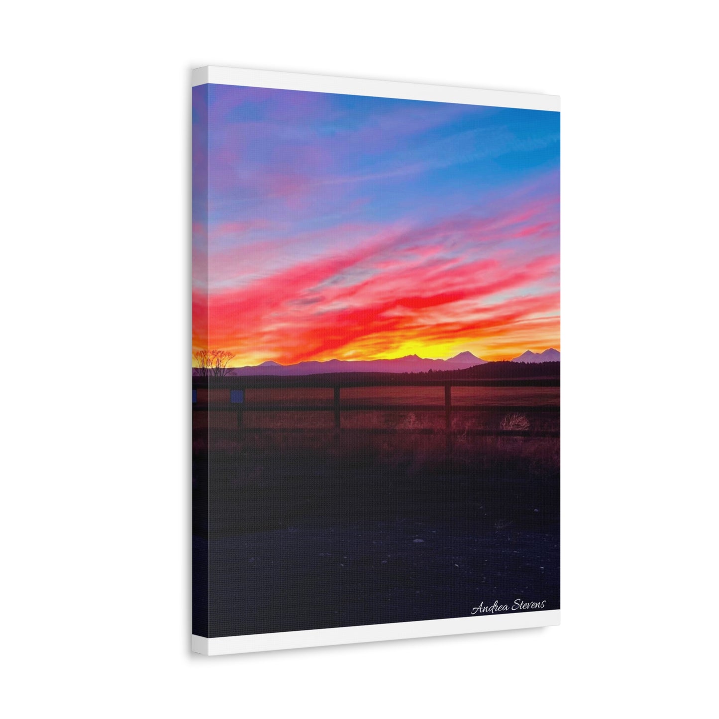 Bend Oregon Three Sisters Sunset Stretched Canvas Art Print - Vibrant Landscape Decor for Home By Andrea Stevens