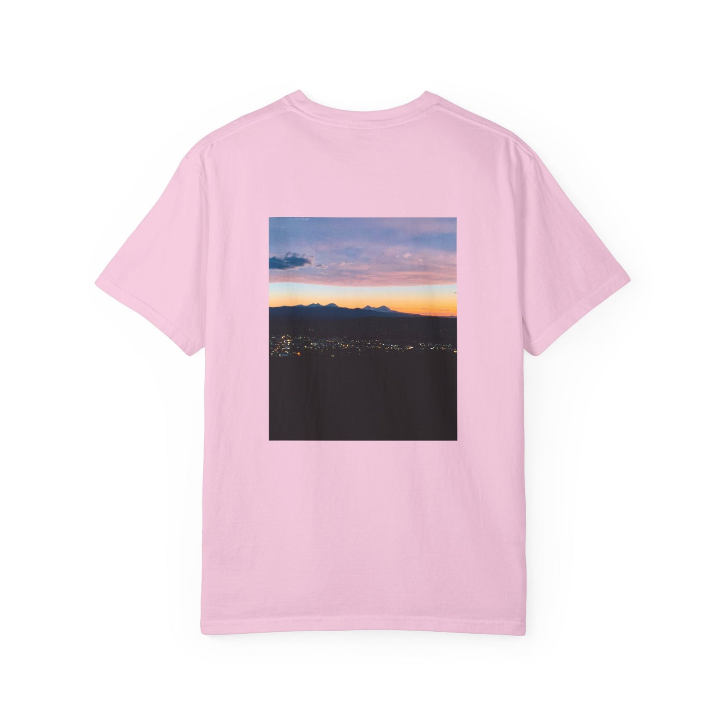 Bend Oregon Pilot Butte Unisex Garment-Dyed T-Shirt with Mountain Sunset Design - Casual Stylish Tee by Andrea Stevens