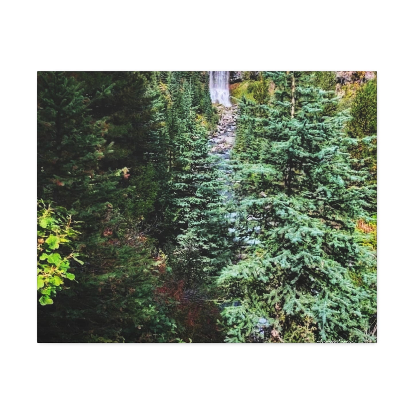 Bend Oregon Serene Nature Stretched Canvas - Tranquil Forest Waterfall Wall Art
