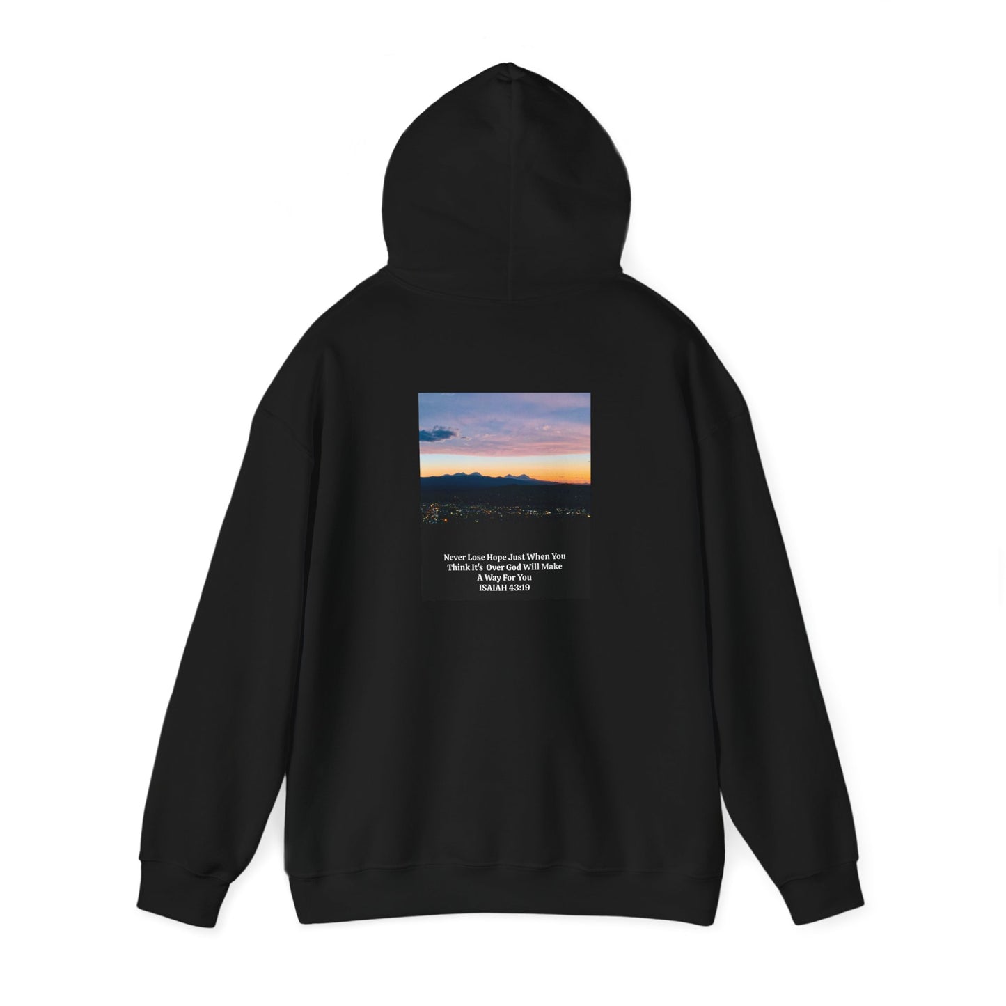 Pilot Butte Mountain Range Sunset in Bend Oregon Inspirational Quote Hooded Sweatshirt - Cozy Unisex Heavy Blend™by Andrea Stevens