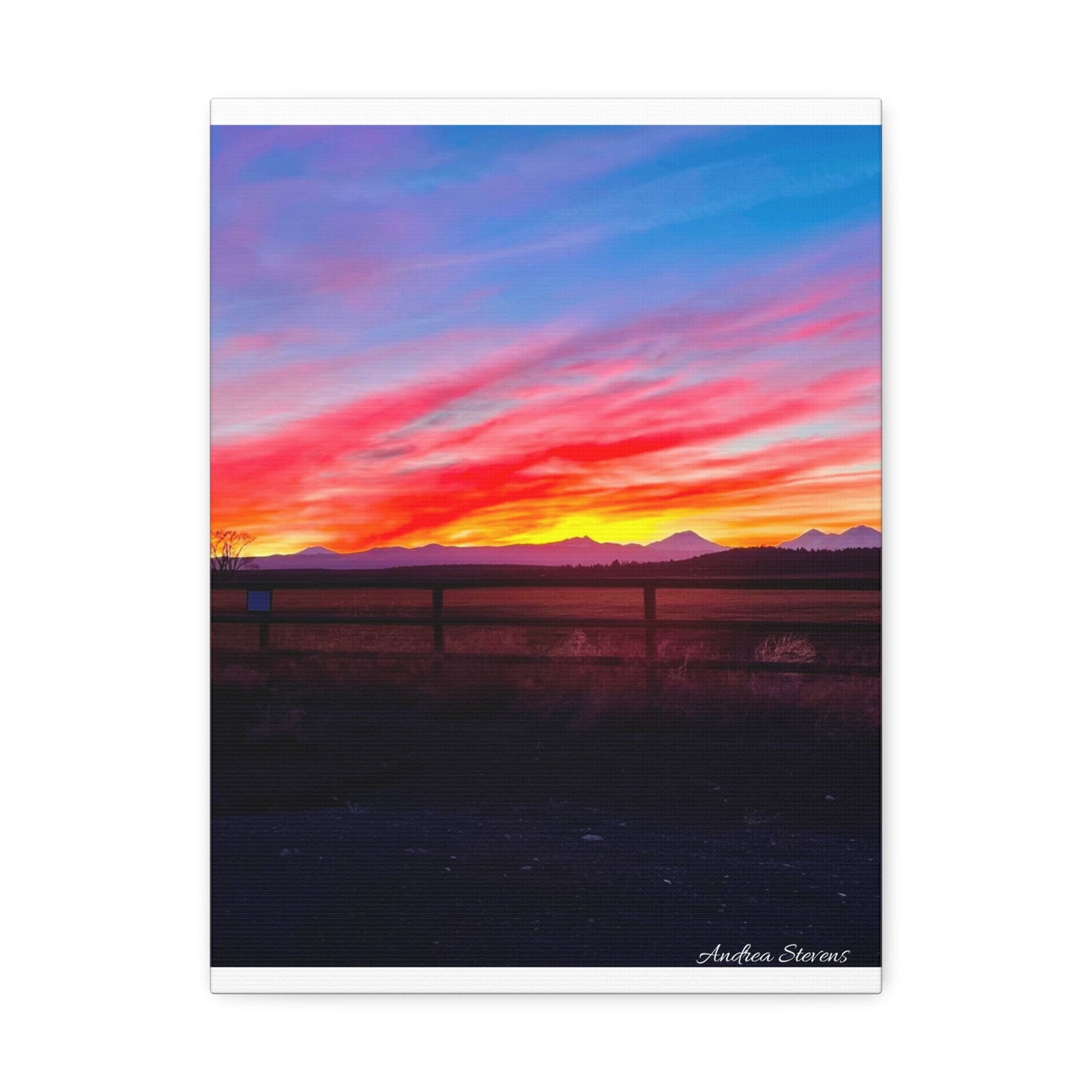 Bend Oregon Three Sisters Sunset Stretched Canvas Art Print - Vibrant Landscape Decor for Home By Andrea Stevens