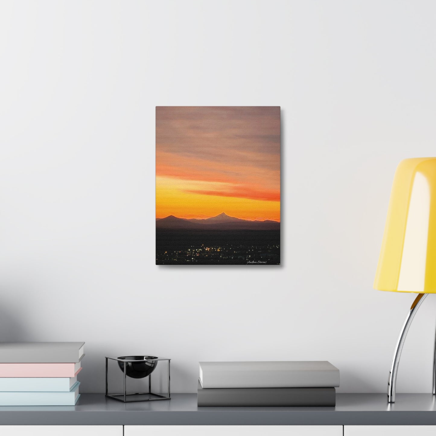 Bend Oregon Stretched Canvas Wall Art - Serene Mountain Sunset Decor